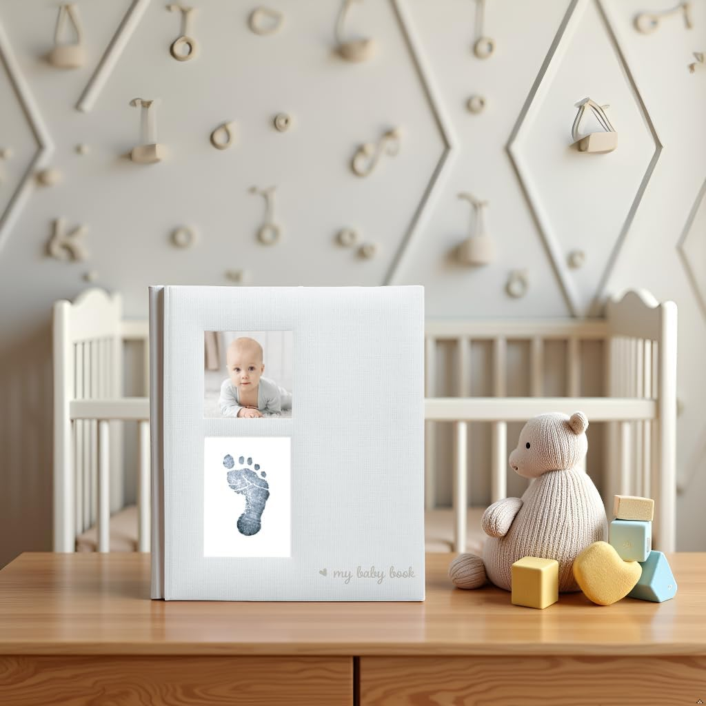 Kate & Milo Babybook and Ink Pad, Gender-Neutral Baby Keepsake, Baby'S First Year Milestone Moments, Gray image number 1