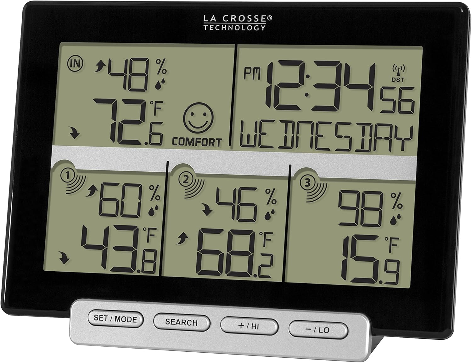La Crosse Technology 308-1412-3TX-INT Wireless Weather Station (Including 3 Sensors), Black image number 1
