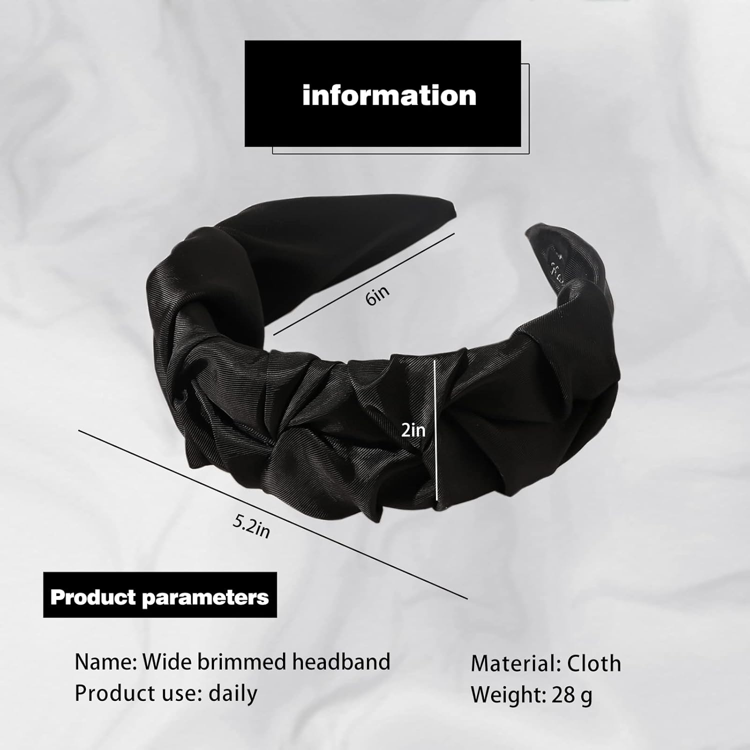 Women'S Headband with Shimmering Braided Surface in Ruffle Look Headband Wide Headband Girls Soft Hair Gentle Comfortable Black - Black image number 3