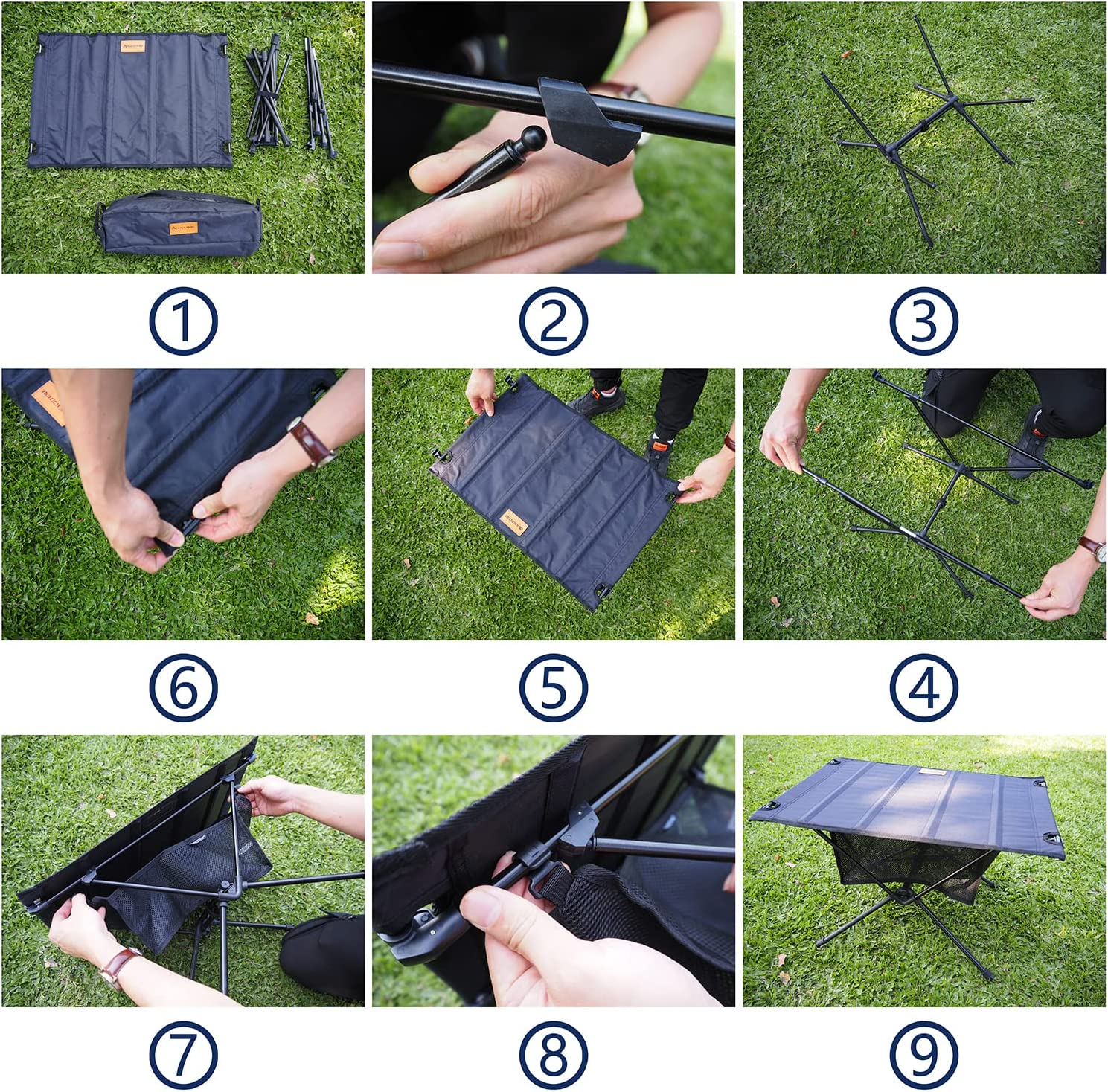 Ultralight Backpacking Table - Collapsible Camping Table with Storage Mesh for Camping Gear, Hiking Table and Mountaineering Table, Camp Table for Accessories and Outdoor Travel (Brown) - Brown image number 3