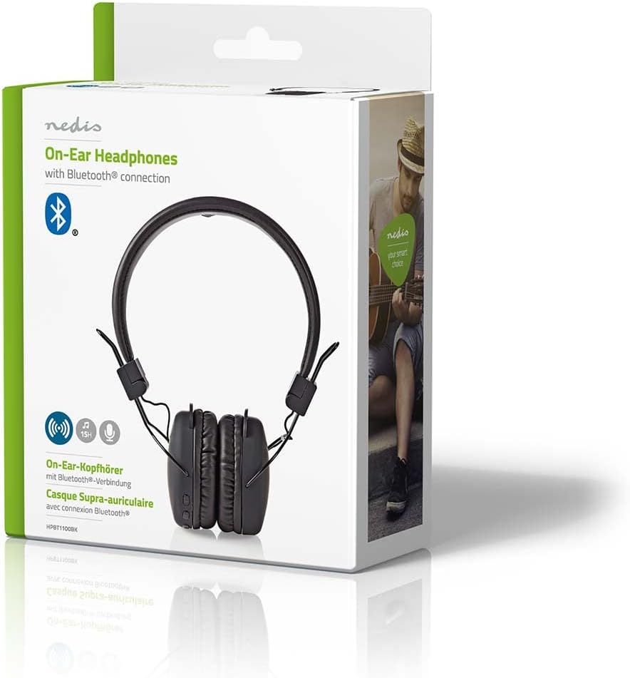 NEDIS Wireless On-Ear Headphones | Maximum Battery Play Time: 15 Hrs | Built-In Microphone | Press Control | Volume Control | Black image number 1