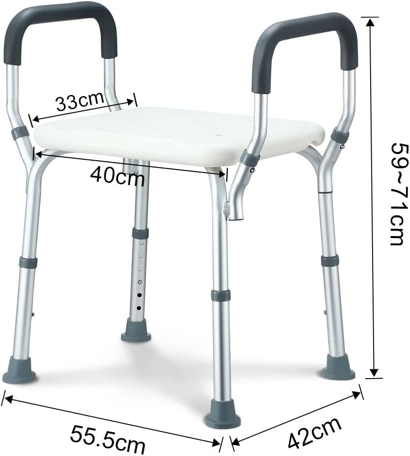 Shower Chair Bathroom Stool Shower Bench Tub Bath Seat with Padded Armrest for Elderly Disabled Height Adjustable image number 6