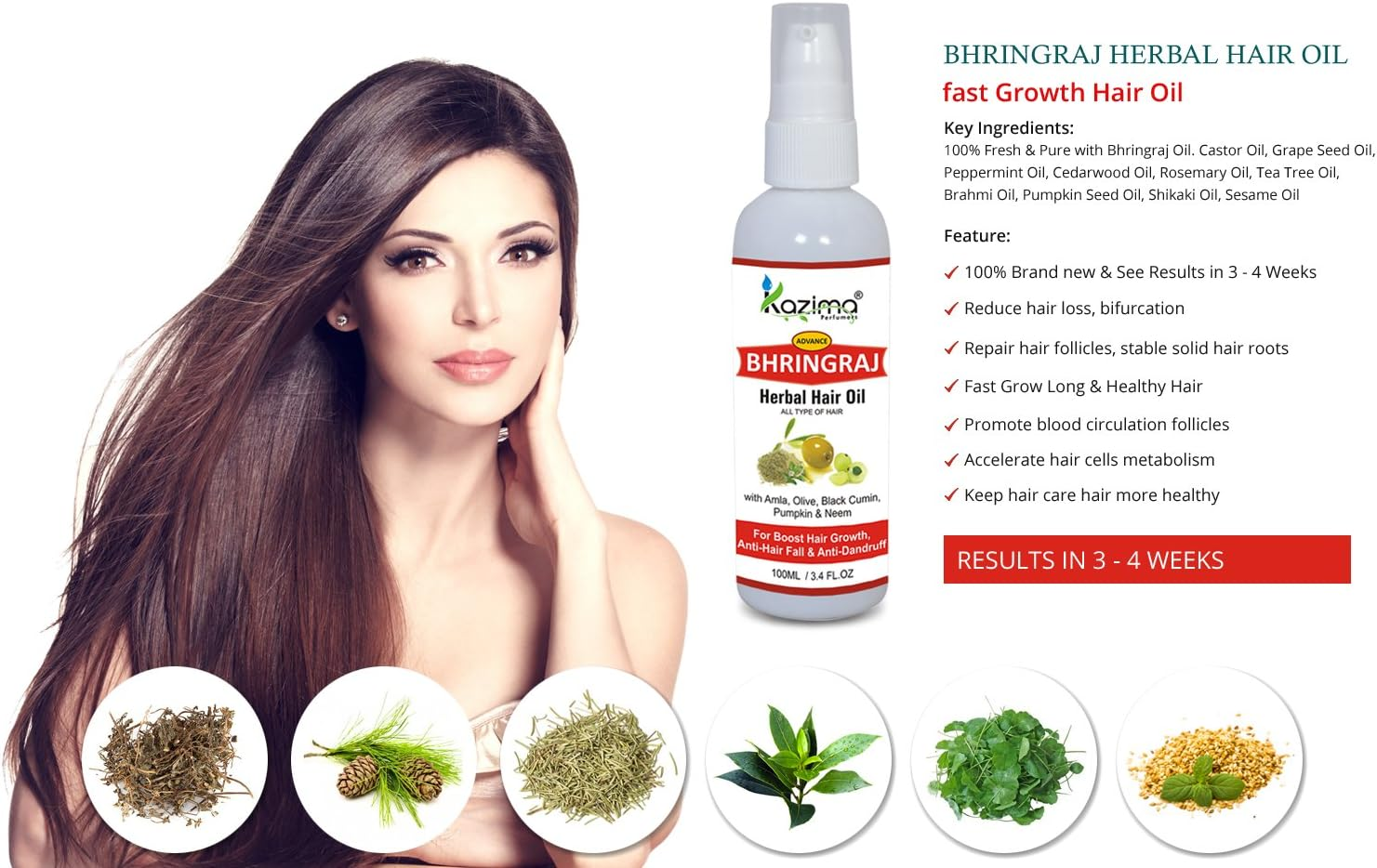 KAZIMA Bhringraj (Bhringha) Herbal Hair Oil for Hair Growth & Anti-Hair Fall, 100 Ml image number 1