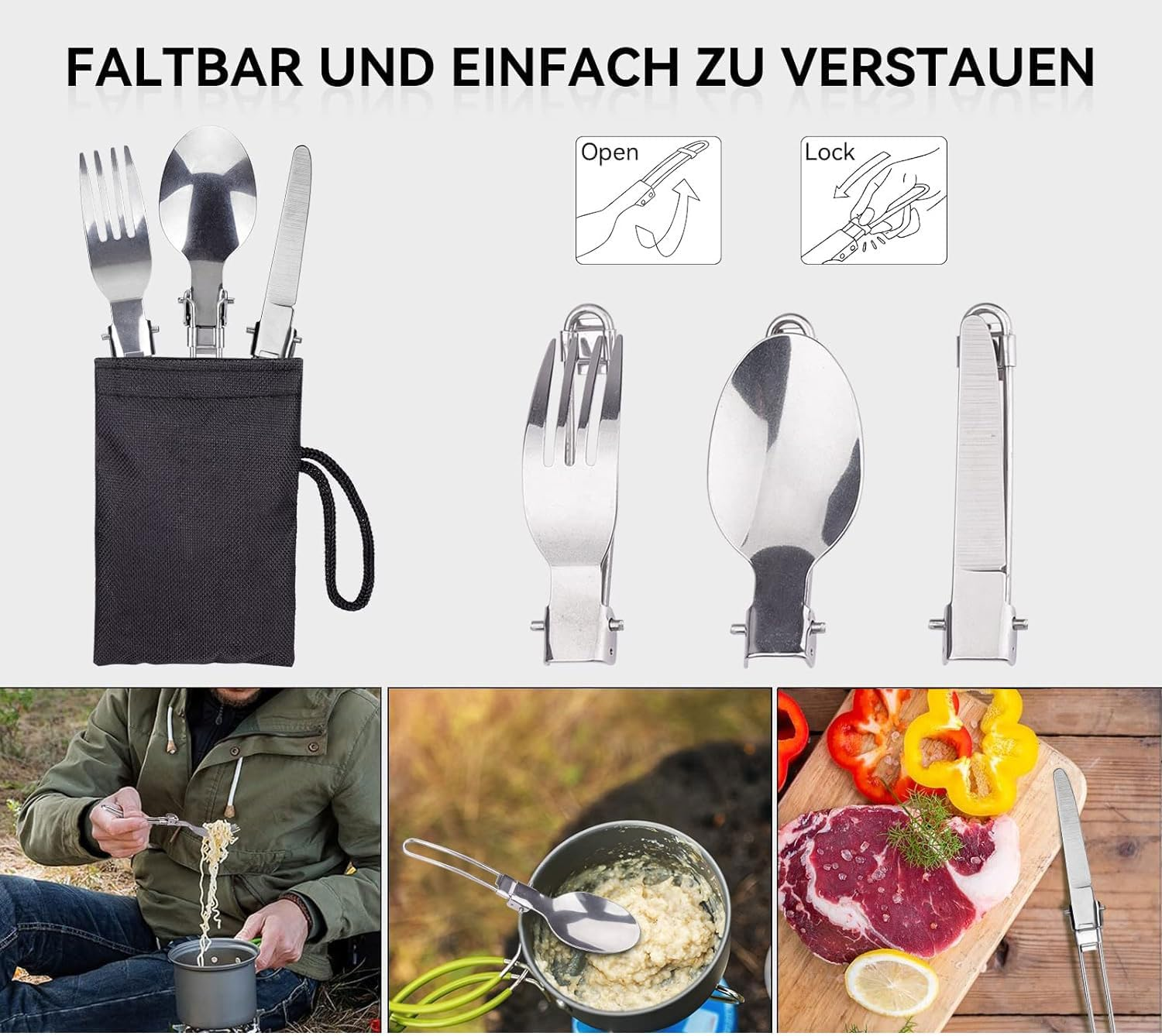 Camping Cookware Set, Camping Pot Made of Aluminium, Outdoor Cookware with Foldable Cutlery, Camping Tableware for 2 People, Camping Tableware for Hiking, Fishing, Picnic, FDA Certified image number 3