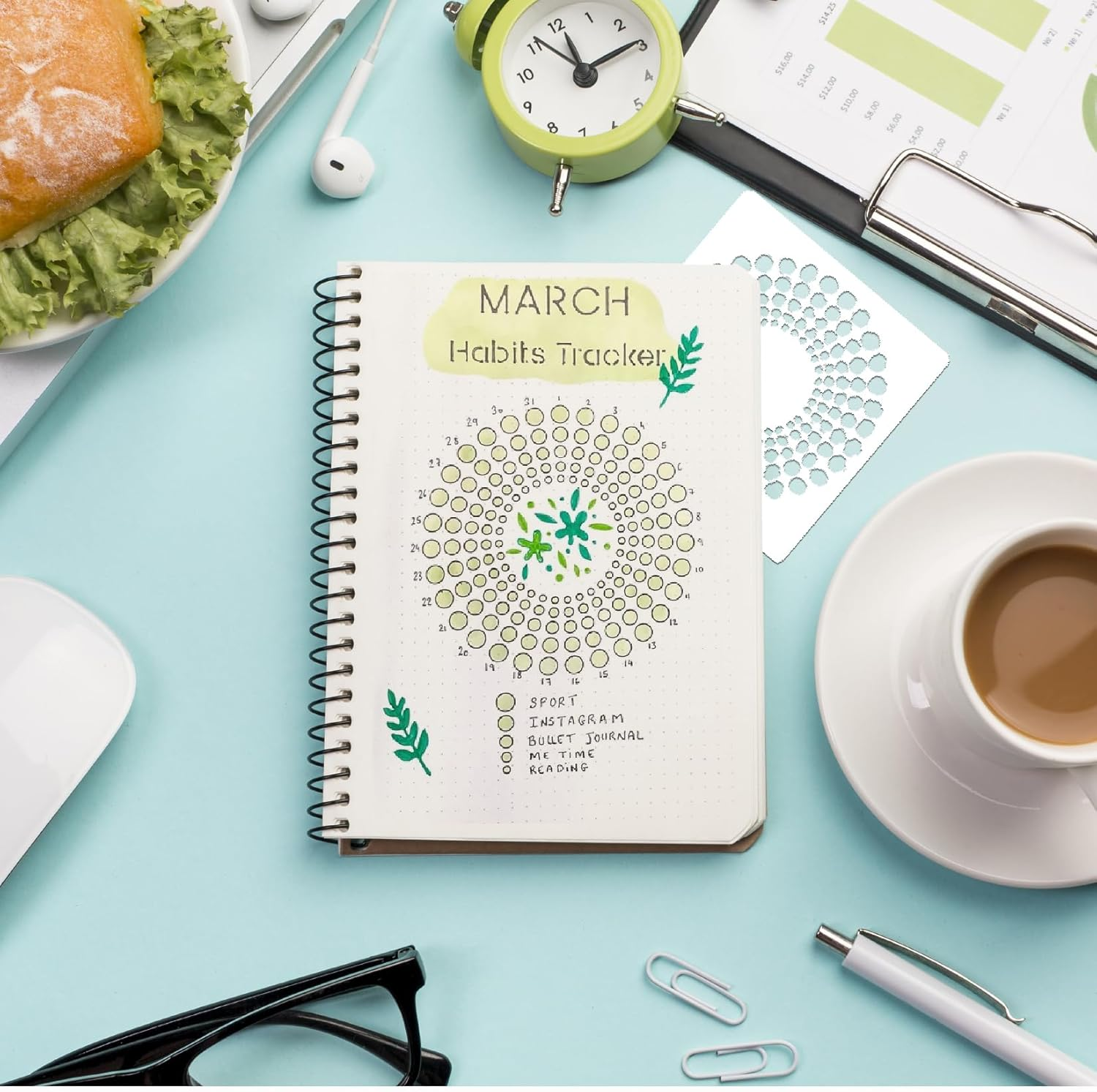 16 Pieces Journal Stencils for Dotted Journals Supplies, Happy Planner Stencils for Journaling DIY Drawing Templates Accessories Kit for Notebook Cards Scrapbook (16 Journal) image number 2