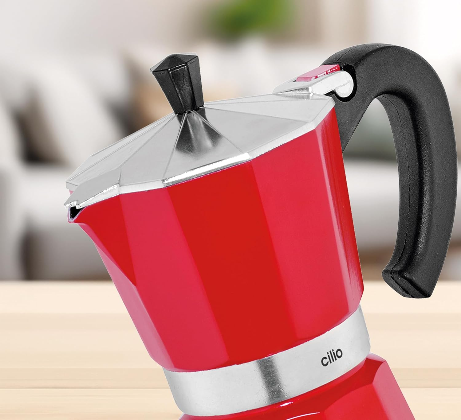 Cilio Classico Aluminium Electric Espresso Maker, 6 Cup Size, Red/Black image number 1