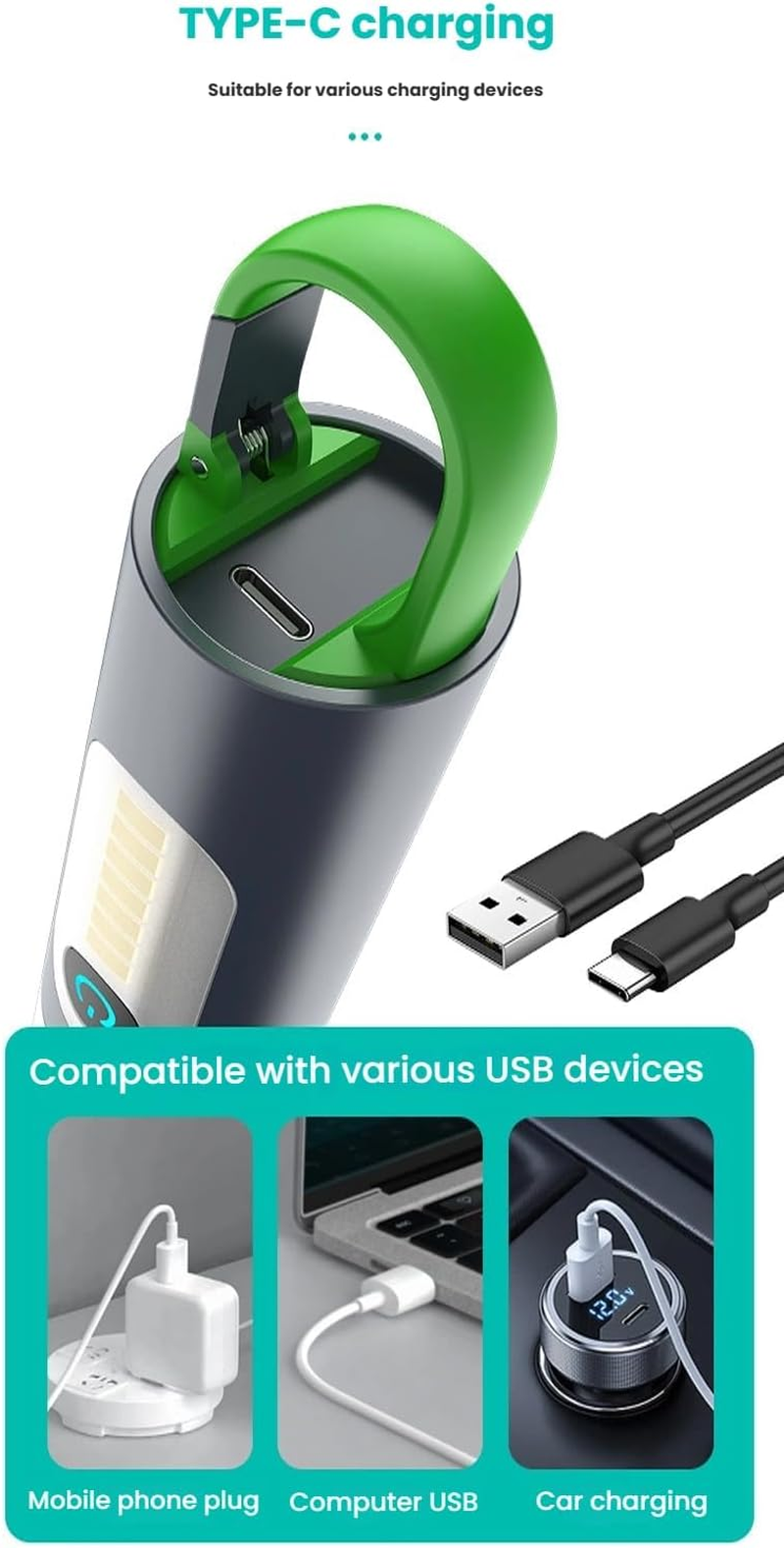 Traittion Zoomable LED Flashlight,Multifunctional Rechargeable LED Camping Flashlight with 4 Lighting Modes,1800Ma Large Capacity Battery,Ip68 Waterproof,1000 Lumens Brightness,For Home,Camping (3Pcs) image number 1