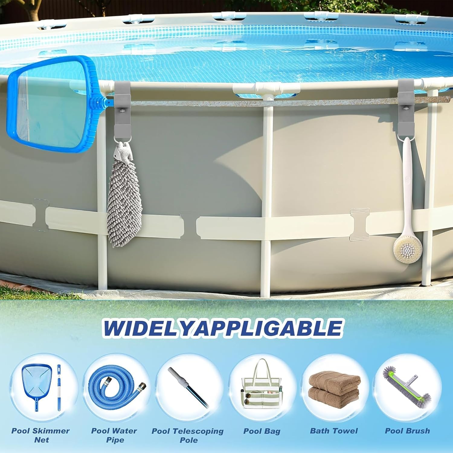 2 Pack Heavy Duty Pool Pole Hanger - Adjustable Telescopic Hook for Skimmer Nets & Brushes,Space Saving above Ground Pool Accessories (Grey) image number 3