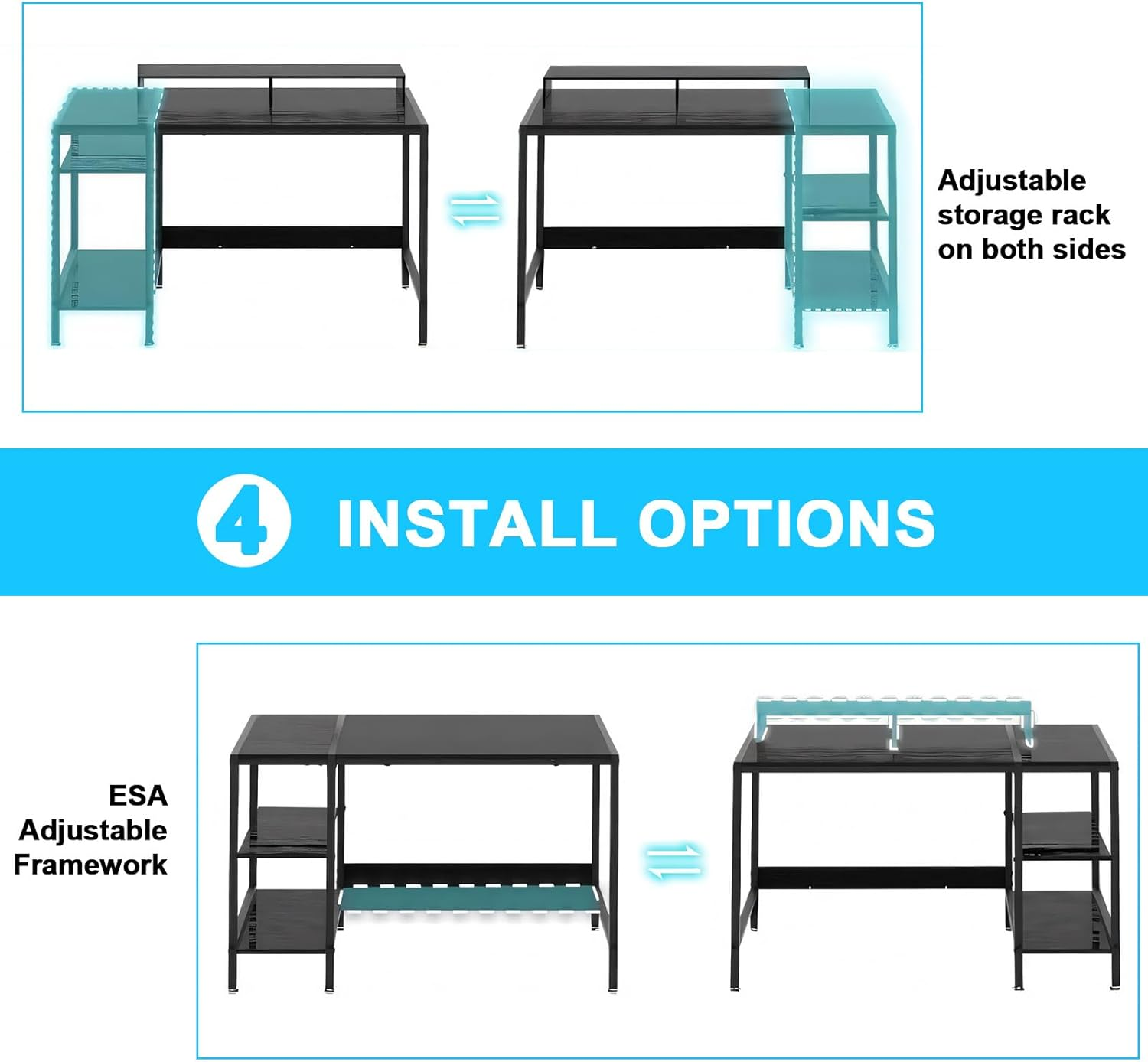Computer Desk with Reversible Storage Shelves, Home Office Desk with Monitor Stand, Modern Simple Writing Table for Work Study Writing,100 * 45 * 76Cm, Black image number 2
