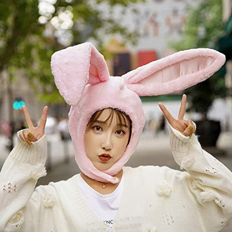 Cute Bunny Hat Ears Fun Plush Hood Women Costume Winter Hats Super Warm Soft and Cozy - Rabbit ( Pink） image number 3