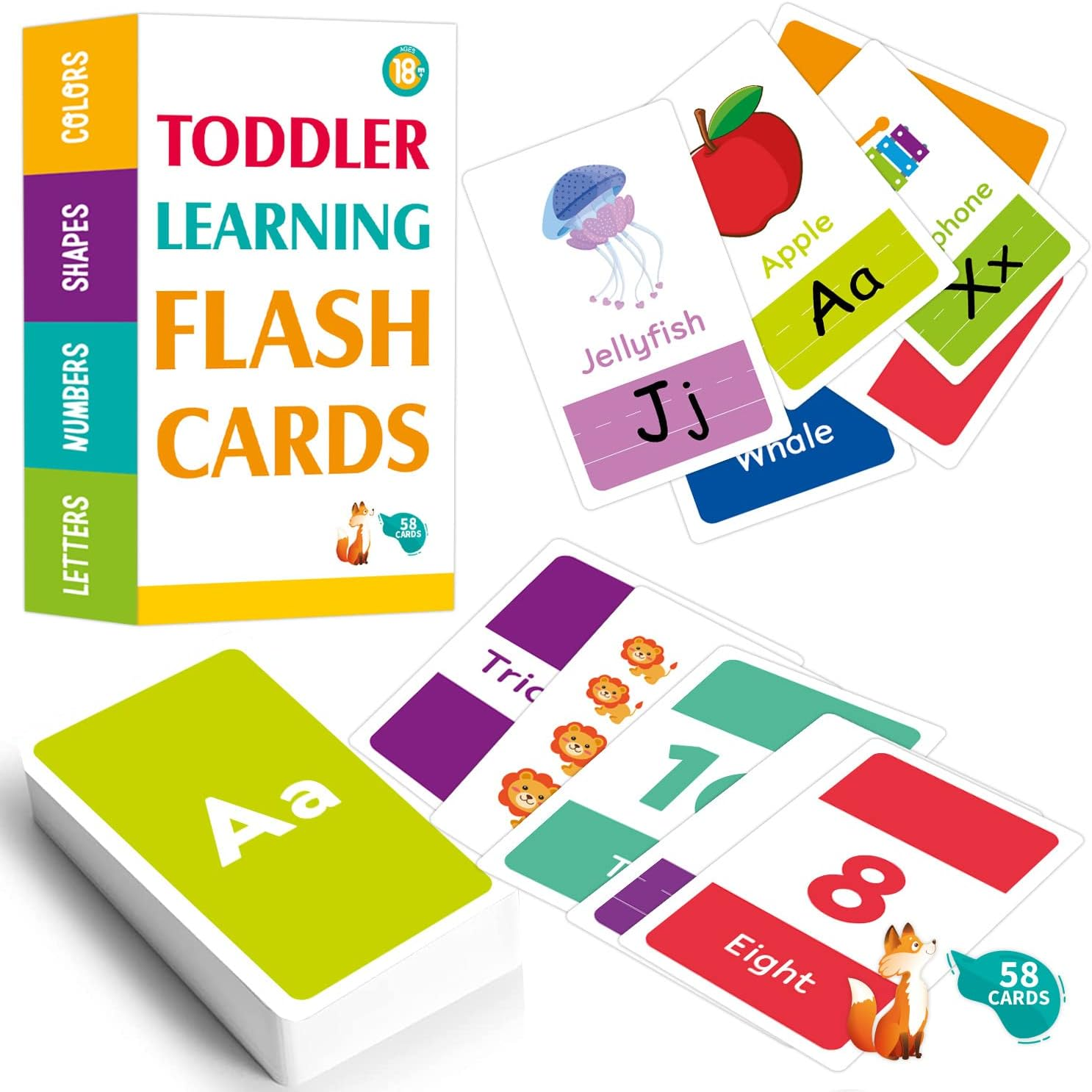 58-Piece Toddler Flash Cards Set - Alphabet, Numbers, Colors & Shapes Learning Cards | Double-Sided Waterproof Flashcards for Ages 1-4 | Preschool Educational Toys, Bpa-Free & Tear-Resistant image number 1