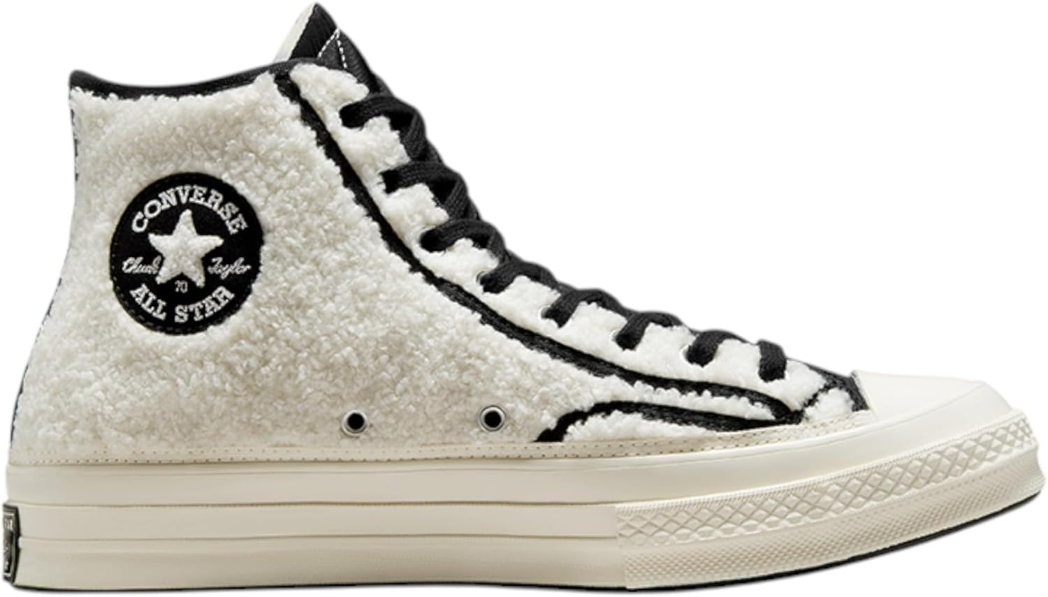 Converse Unisex Chuck 70 Cozy Utility Sherpa High Top Shoe Egret/Black/Egret 11 image number 4