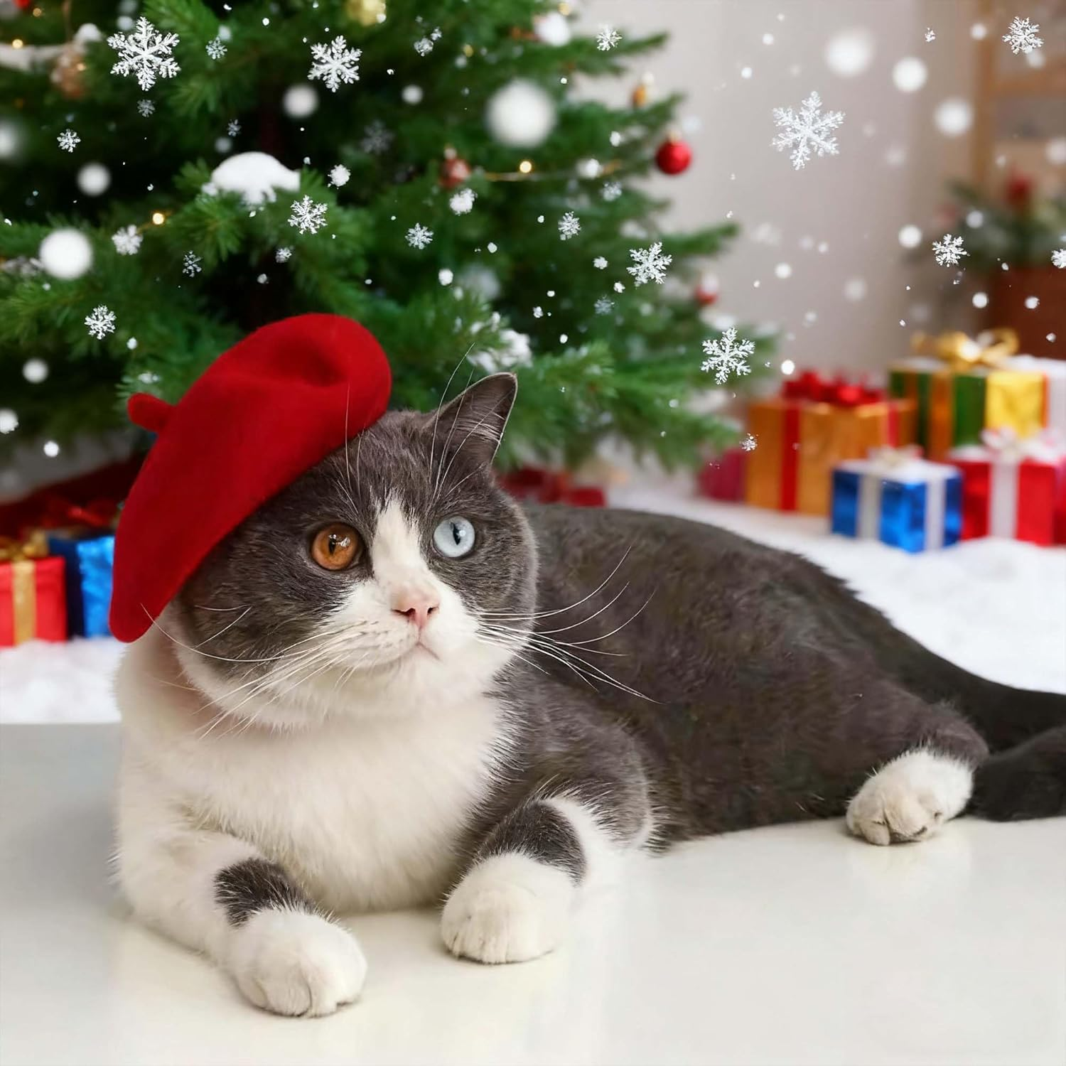 Dog Cat Beret Wool Hat Headband French Artist Beanie Beret Pet Dog Christmas Costume Hair Accessory Photo Props (Red, One Size)