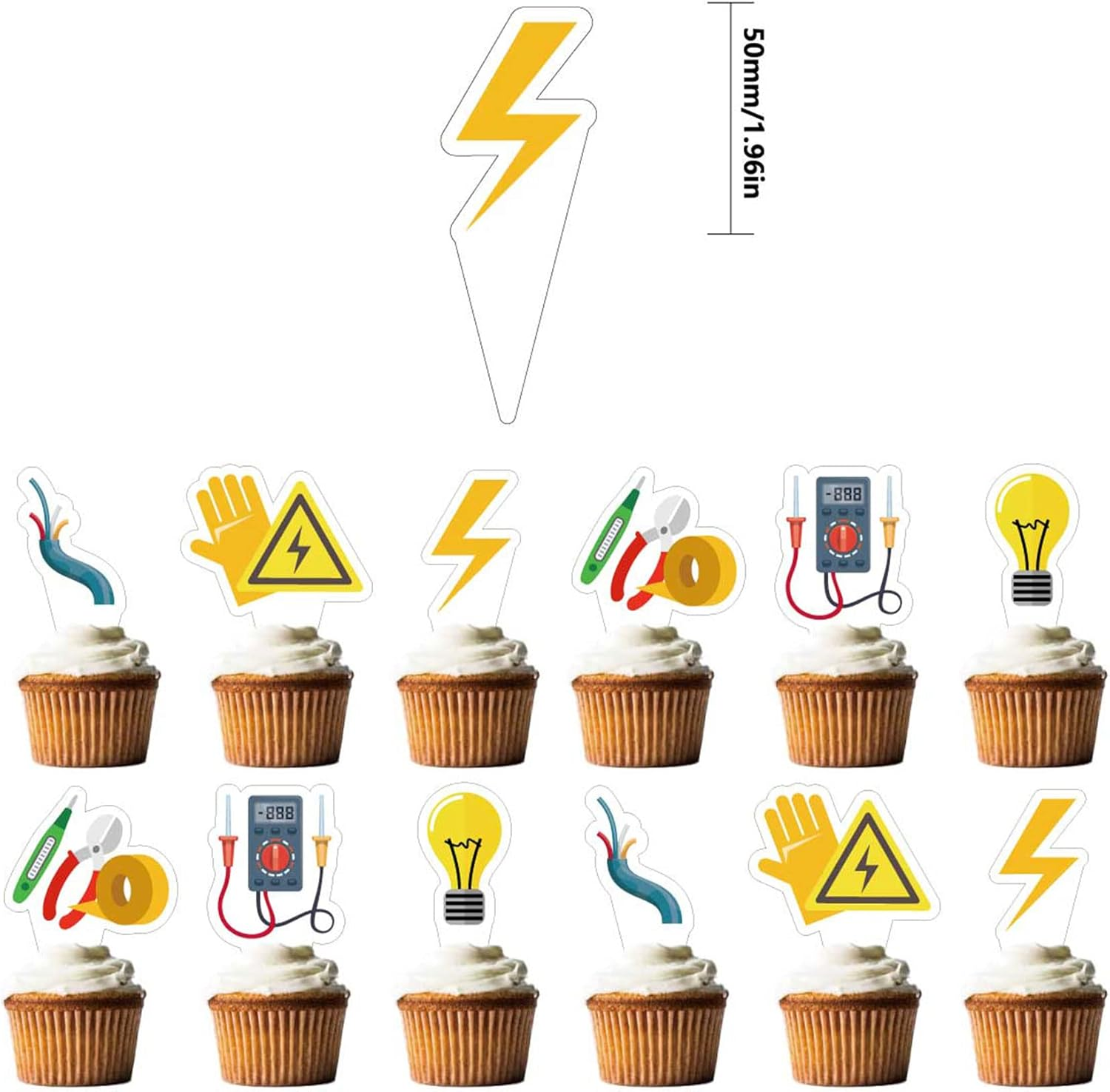 24 Pcs Electrician Cupcake Topper Light Bulb Cake Decorations Power Electrician Lineman Party Supplies