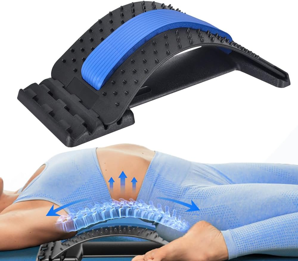 Back Stretcher for Lower Back Pain Relief, Back Cracker Board, 4 Level Adjustable Back Lumbar Massager, Back Stretching Device for Scoliosis, Sciatica Pain Relief, Herniated Disc (Blue)