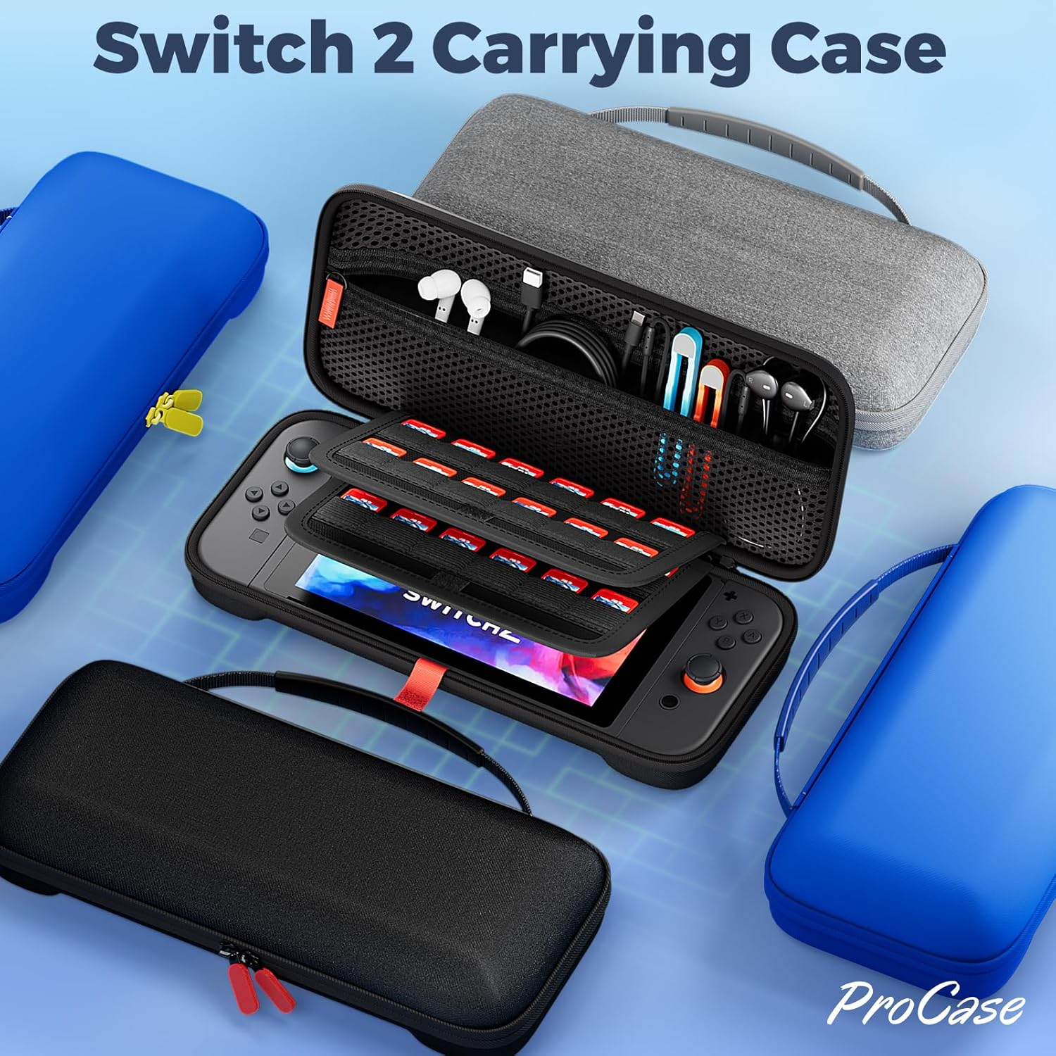 Procase Carrying Case for Nintendo Switch 2 (2025) with 24 Game Card Slots, Hard Portable Travel Case Storage Bag Protective Pounch for 2025 Nintendo Switch 2 Console and Accessories -Black image number 6