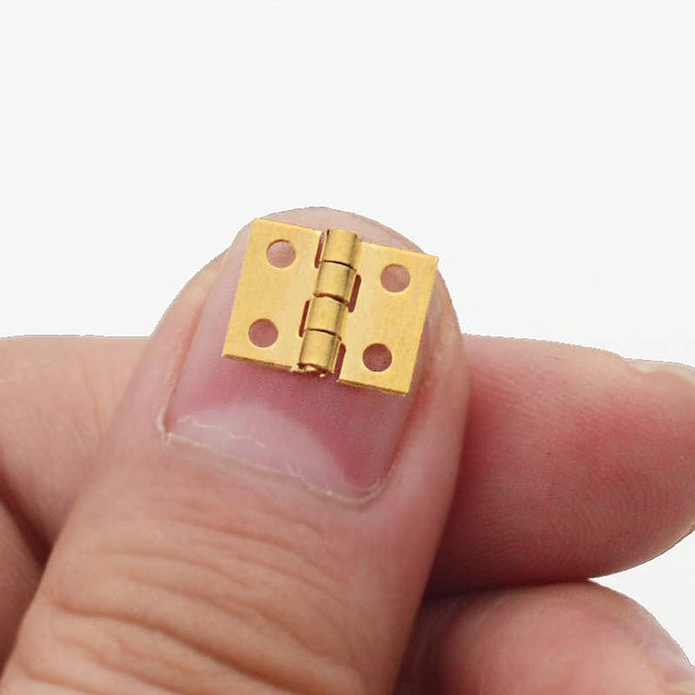 SHRJ 100Pcs Mini Brass Hinges Hardware 10 X 8Mm 180 Degree Miniature Furniture Wooden Box Jewelry Chest Box Dollhouse Cabinet DIY Accessories (Gold) - Silver image number 2