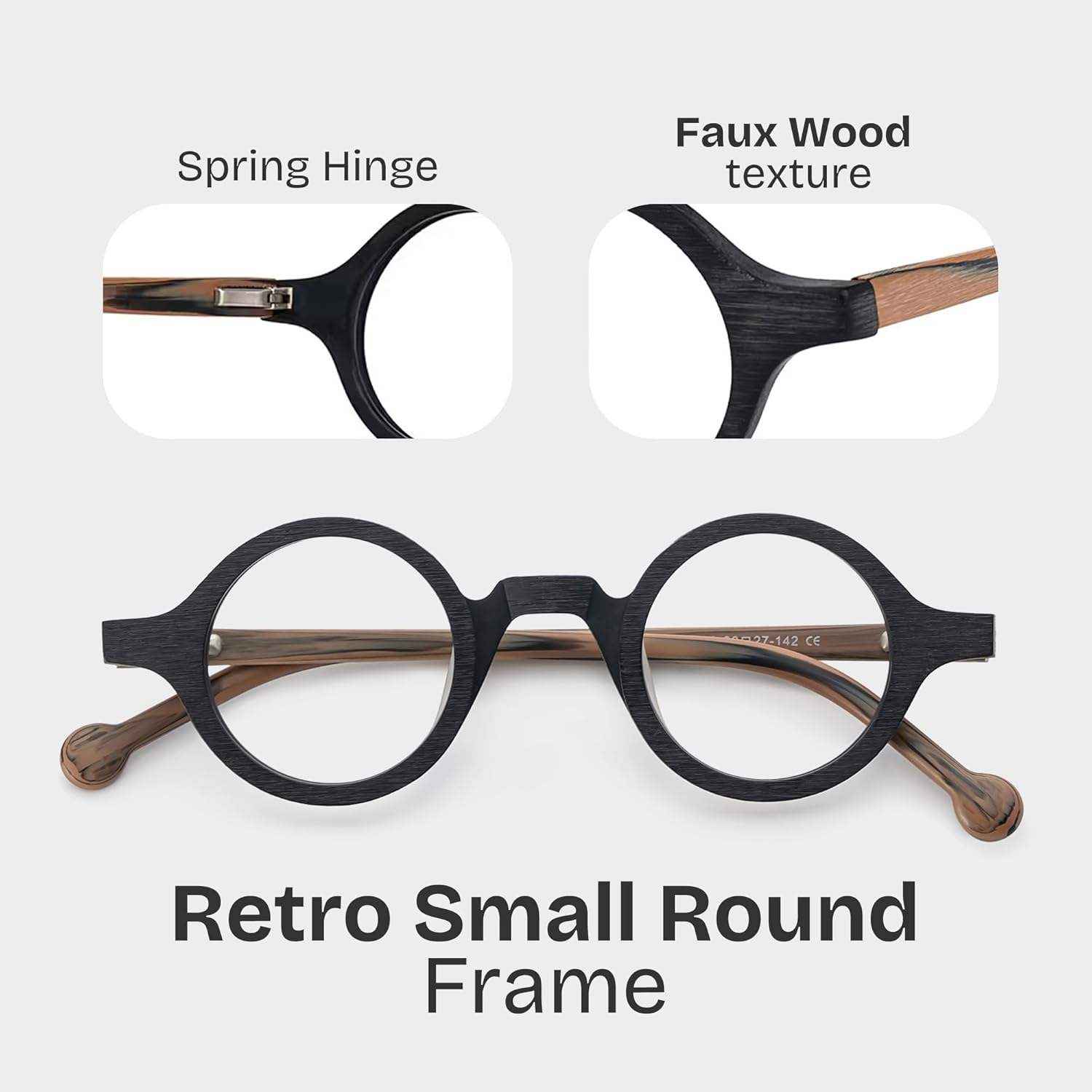 Zeelool Vintage Small round Blue Light Blocking Glasses for Men Women Wood Grain Acetate Eyewear Arale FA0176 - Clear Lens, Fa0176-03 Burnt Umber image number 6
