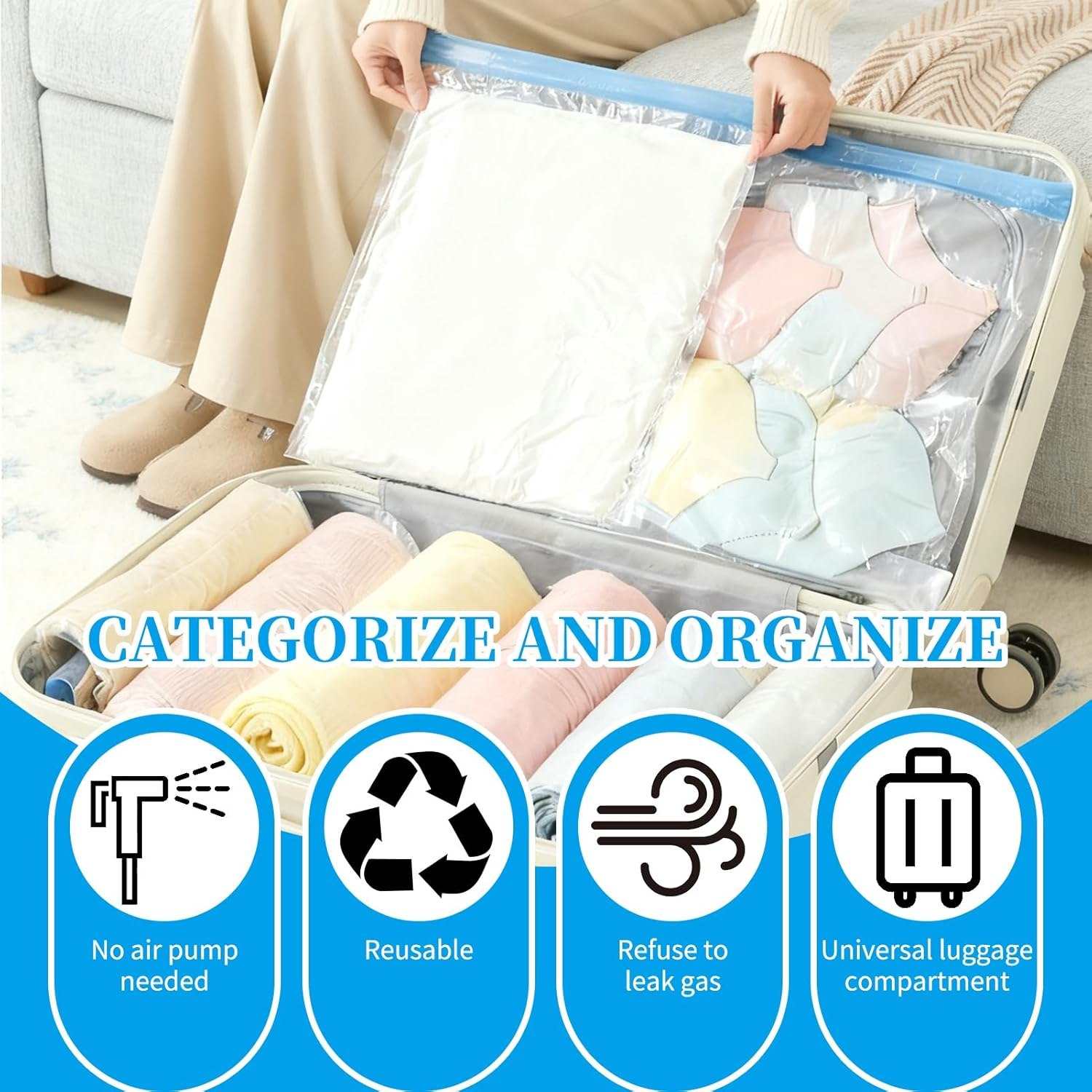 6-Pack Travel Space Saver Bags - 35X50Cm Compression Packing Organizers for Clothes, Comforters, and Towels - No Vacuum Needed, Roll-Up Compression Storage for Efficient Packing image number 5