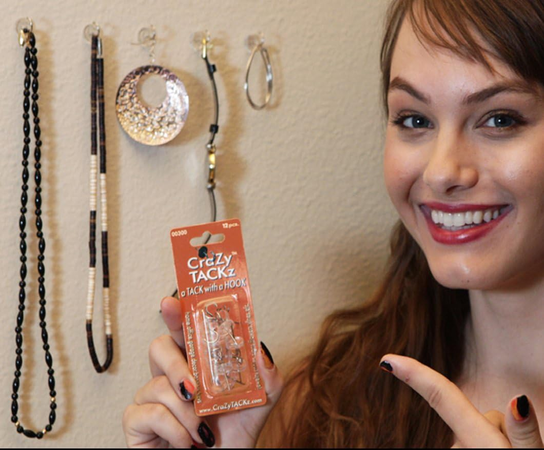 Crazy Tackz - 2 in 1: Push Pin with Hook or Thumb Tack with Hook - New Invention Hang 100'S of Items Interior or Exterior Decor at Home School Office DIY for Party or Holiday image number 2