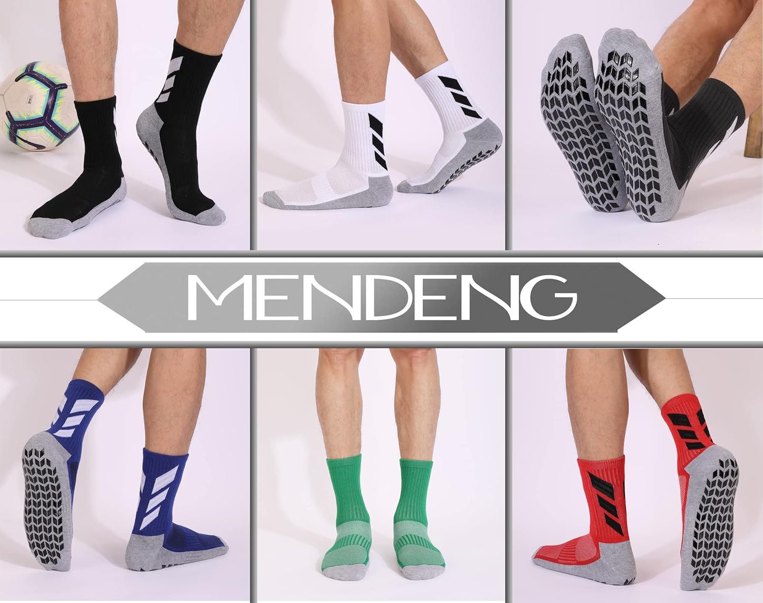 MENDENG Mens Grip Socks Soccer Non Slip Socks for Men anti Slip Hospital Socks Non Skid Training Athletic Socks