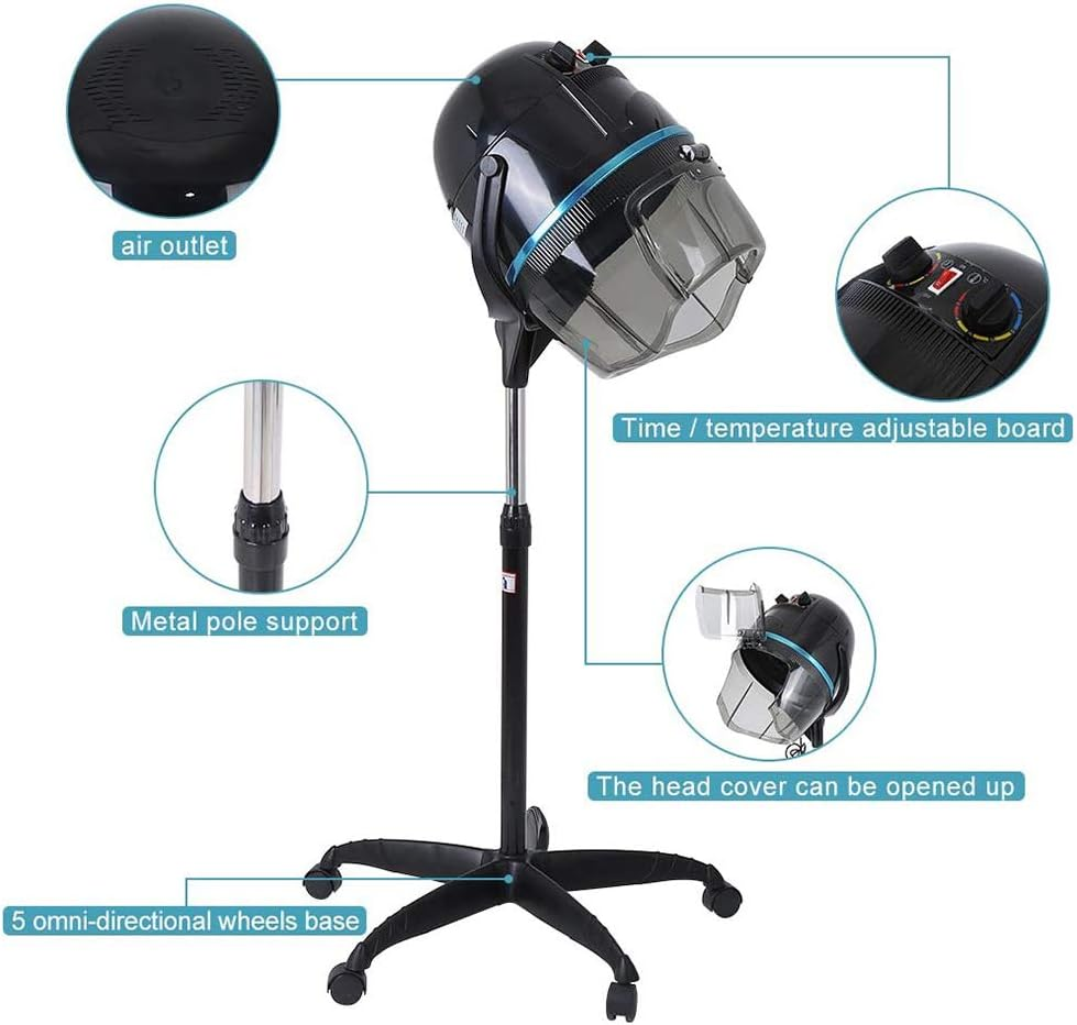 Stand Hair Dryer, 1050W Professional Adjustable Hooded Floor Hair Bonnet Dryer with 5 Omni-Directional Wheels Stable Base for Beauty Salon or Home Use