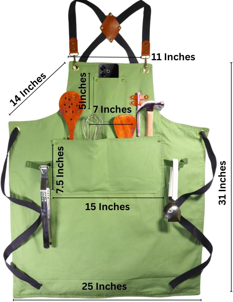 Heavy Duty Cotton Apron for Men & Women| Suitable for Home Kitchen | Triple Layer Waterproof Apron | Adjustable Strap for Chefs, Painters and Many More