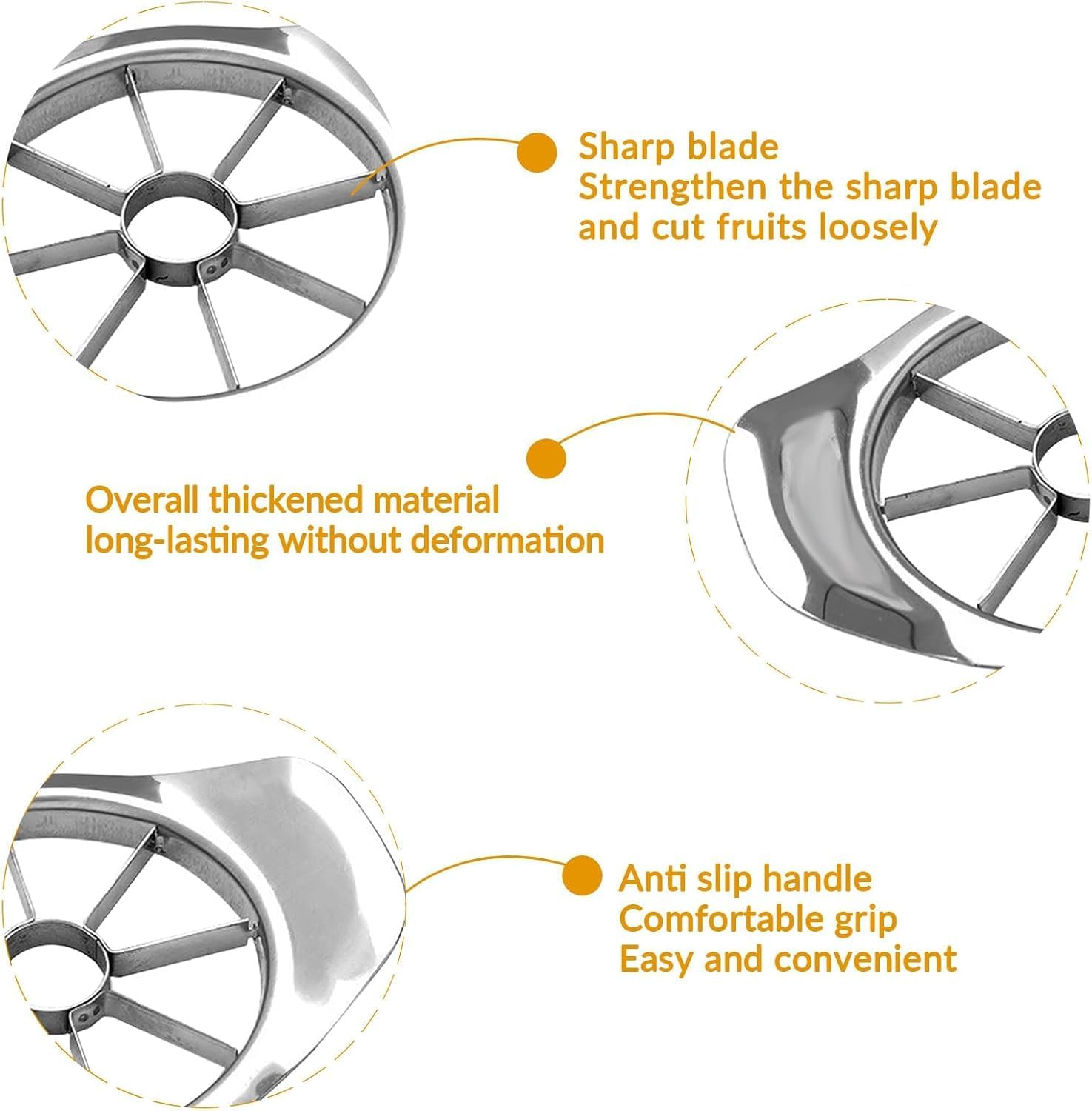 Stainless Steel Apple Slicer and Corer - 8 Blades Heavy Duty Extra Large Apple Cutter- Perfect for Apples, Pears, Pitaya - Easy Grip, Dishwasher Safe, Rust-Resistant, Durable Fruit Slicer (2PCS) image number 5