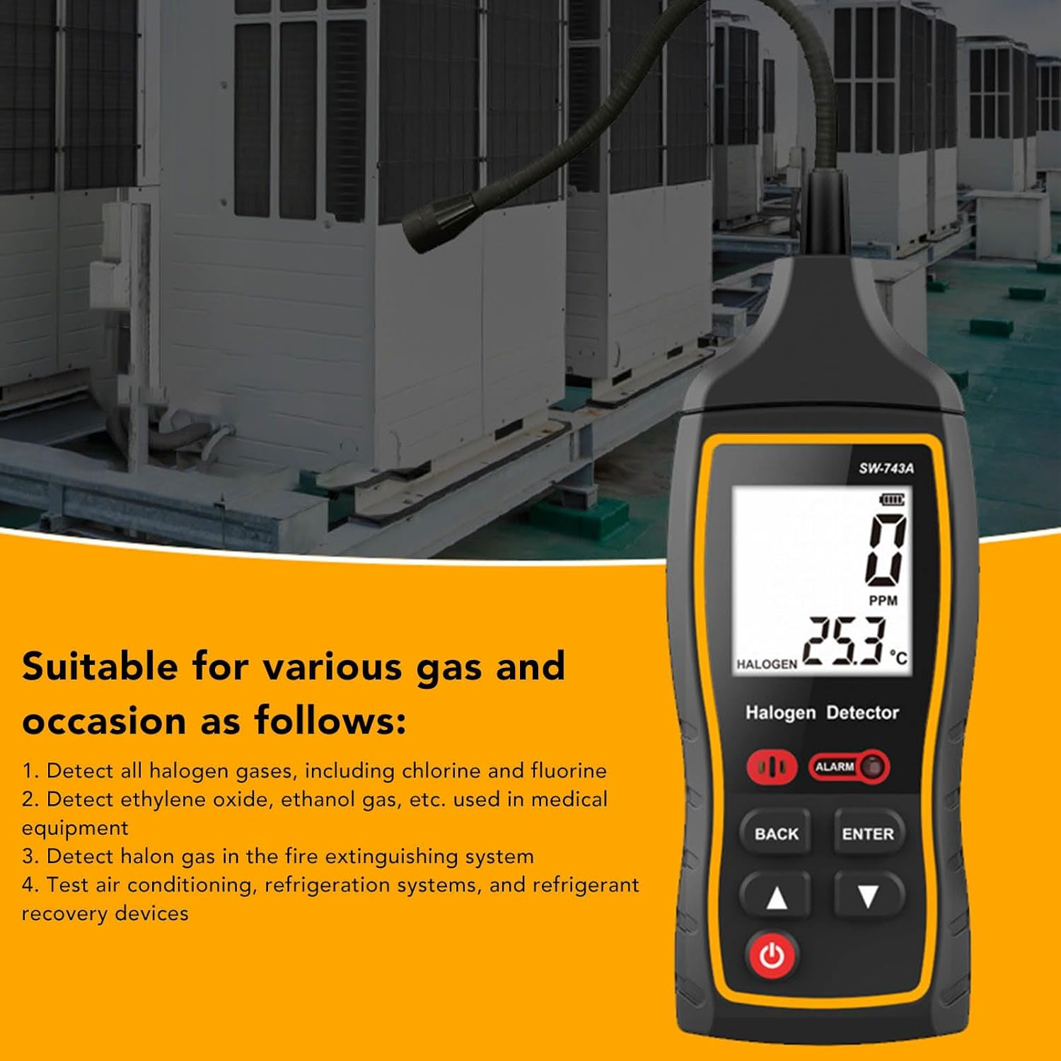 Refrigerant Leak Detector with Light, Halogen Gas Detector Sound Light Vibration Alarm Digital Air Conditioning Refrigerant Freon Leakage Tester image number 1