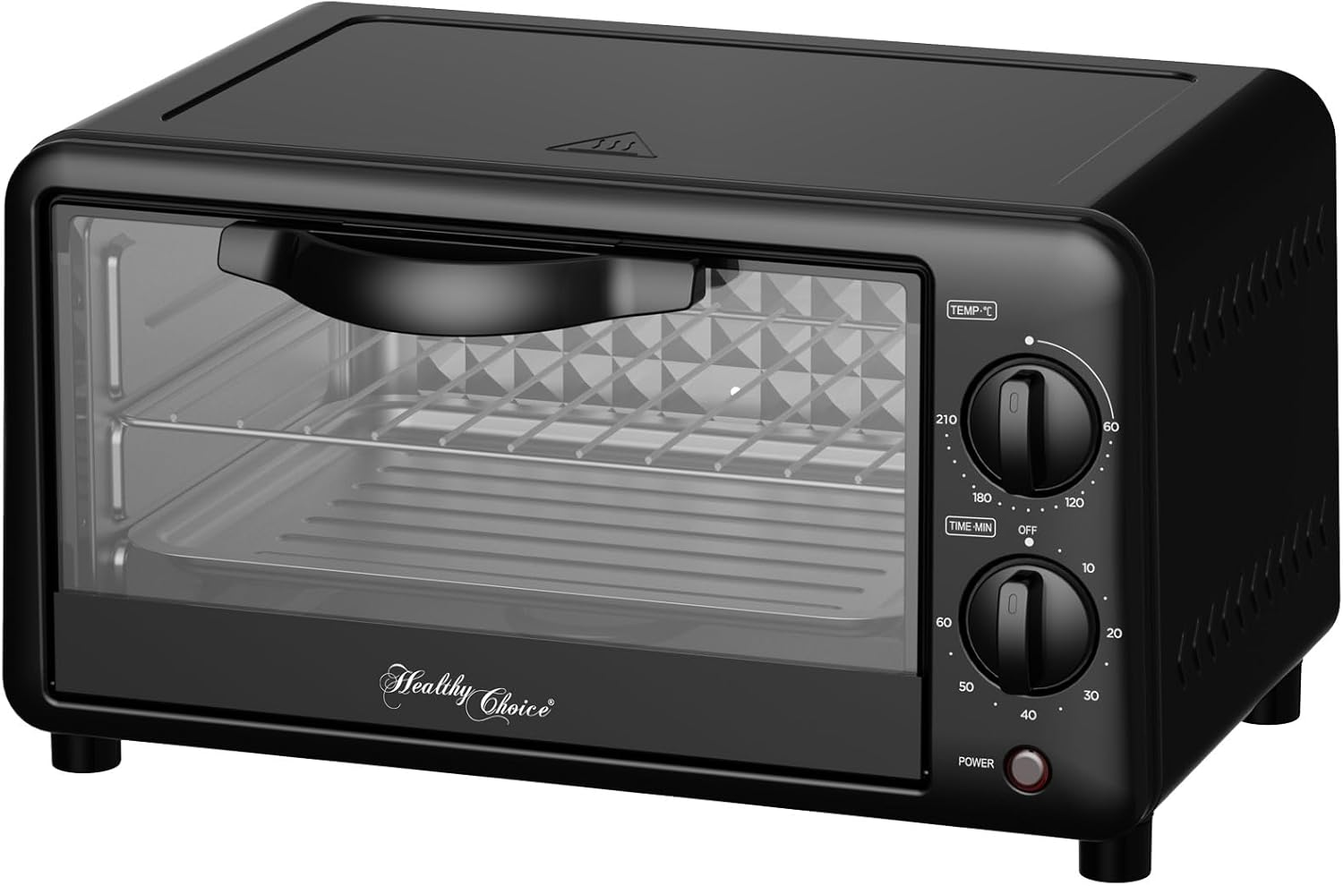 Healthy Choice 10L Pfas-Free Multi-Function Electric Oven for Baking Toasting and Roasting, 210&deg;C Adjustable Temperature, Glass Door, 60-Min Timer with Tray and Rack &ndash; Black image number 4