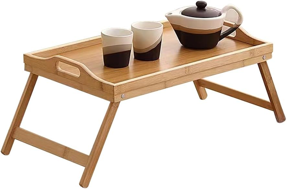 Clevinger Bamboo Bed Breakfast Tray, Breakfast Serving Table with Foldable Legs & Handles, Used as Laptop Computer Desk Snack Table TV Table,Snack Tray for Kids,Couples,Sofa,Eating,Working (1 Pack)