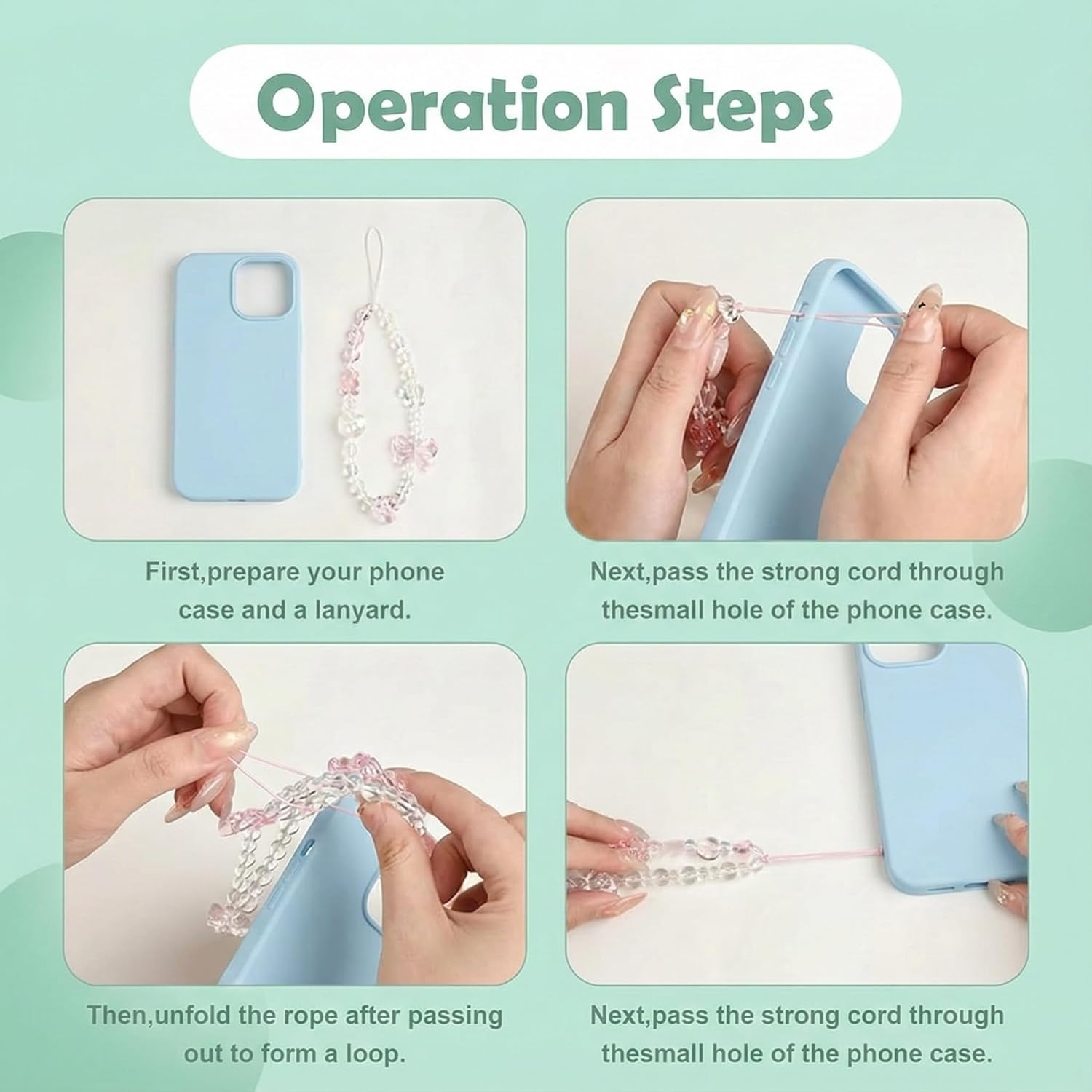 IMTKOOCO 2 PCS Aesthetic Phone Charm - Crystal and Pearl Beaded Phone Strap with Wrist Strap for Women and Girls Cute Keychain and Bag Accessory Phones Wrist Strap image number 4