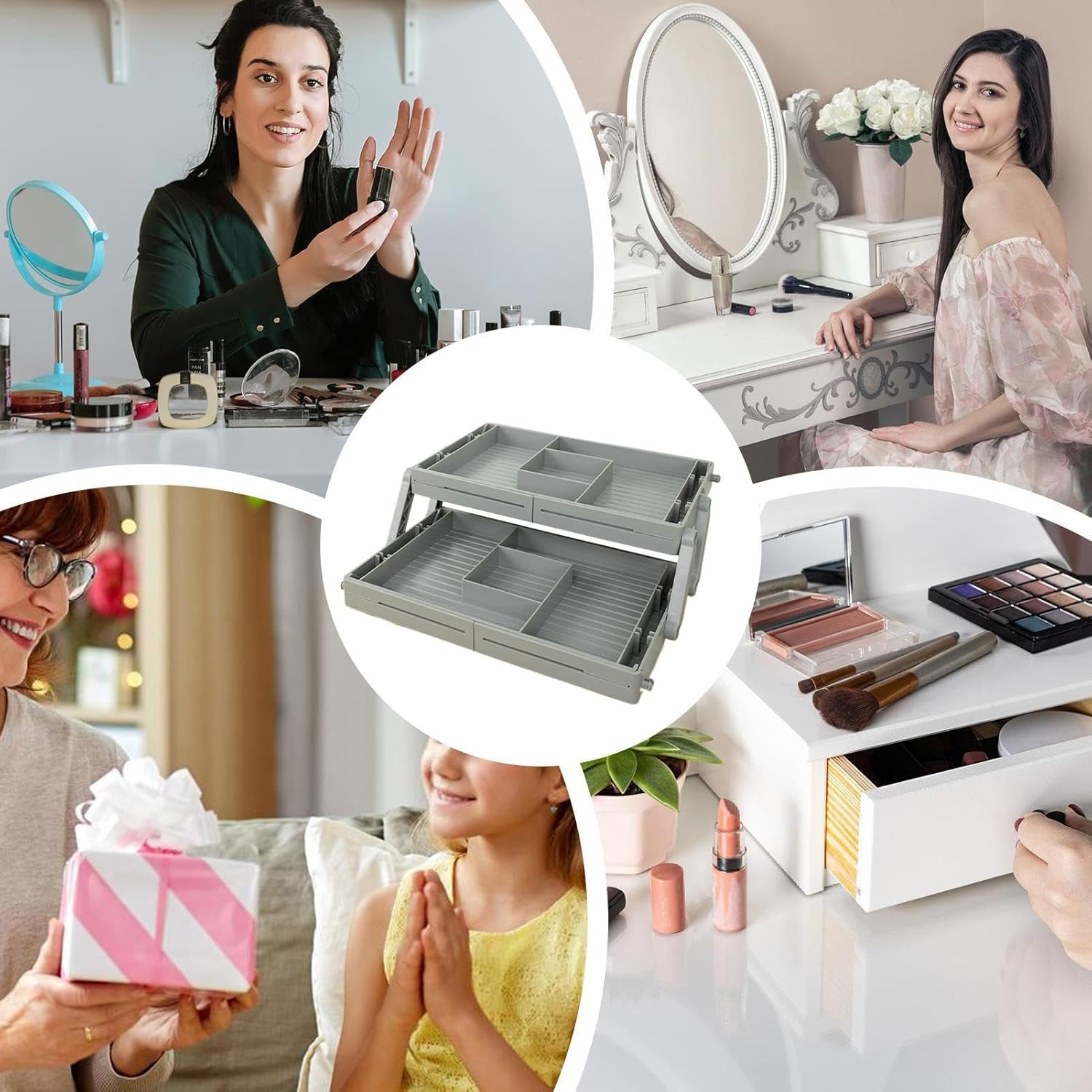 Expandable Drawer Organizer, Nightstand Vanity Desk Jewelry Cosmetic Divider, Foldable Makeup Desk Storage Holder, Space-Saving Solution, Sturdy ABS Material image number 3