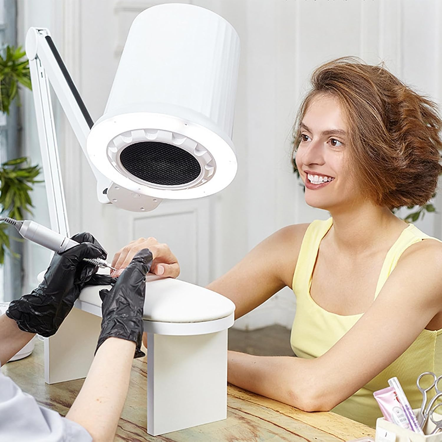 Nail Dust Collector with Lamp, Professional Nail Vacuum Cleaner with 180&deg; Flexible Angle and 4300Rpm/Min Speed, Adjustable 3 Levels Brightness and Infinitely Adjustable Suction Power, for Salon image number 1