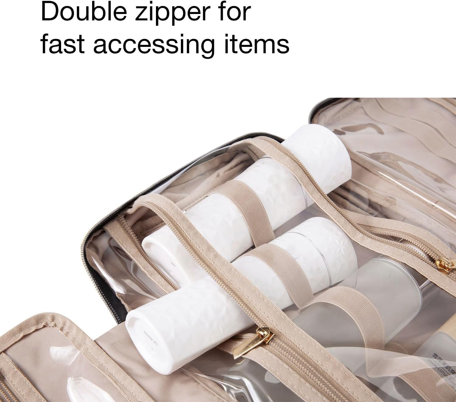 BAGSMART Toiletry Bag Travel Bag with Hanging Hook, Water-Resistant Makeup Cosmetic Bag Travel Organizer for Accessories, Shampoo, Full Sized Container, Toiletries, Pink Large image number 4