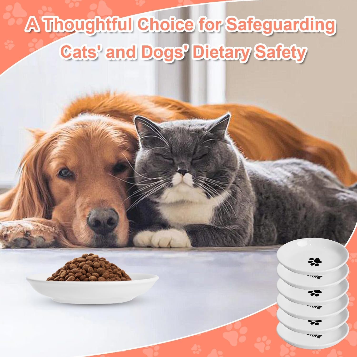 Pack of 6 Cat Feeding Bowls, Ceramic Bowls, 15 Cm Diameter, Cat Feeding Bowl, Cat Bowl for Pet Cats and Puppies image number 6