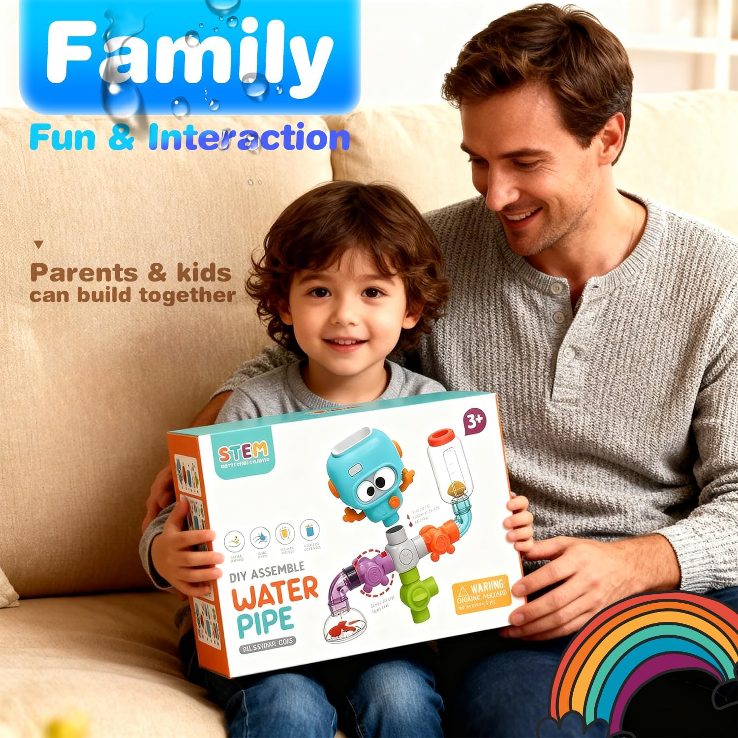 Wukon Baby Bath Toys for Toddlers - Waterworks Pipes Bath Toy for Kids Ages 3-8 with Suction Cups, Baby Bathtub Toy with Interactive Features for Cognitive Development Learn Gift for Boys Girls image number 1