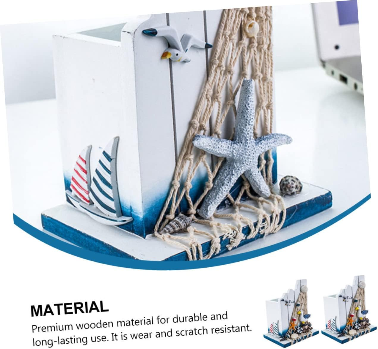 NUOBESTY 2Pcs Desk Pen Pencil Holder Wooden Mediterranean Style Stationery Organizer Capacity Office School Classroom Storage Box image number 2