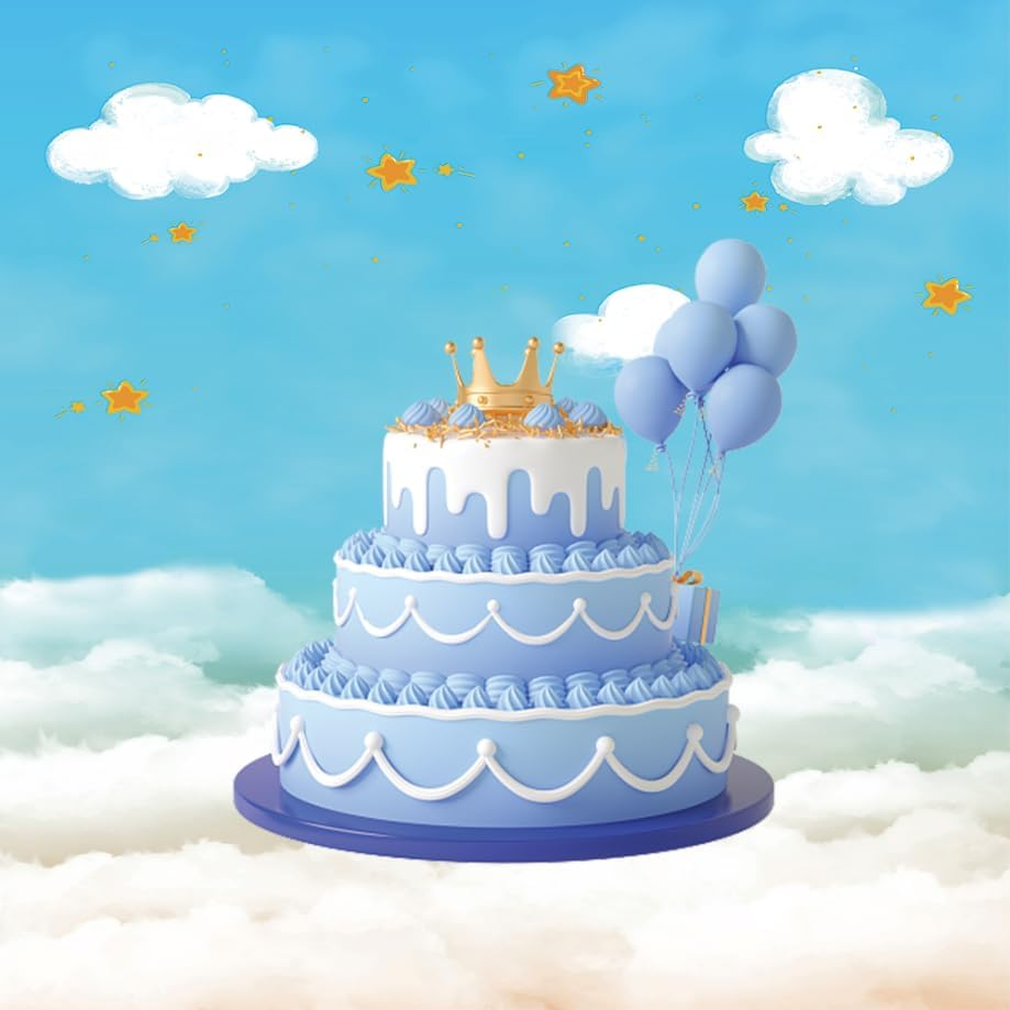 MEHOFOND 5X7Ft Blue Sky White Clouds Stars Backdrop for Photography Boys and Girls Portrait Backdrop Newborn Baby Shower Cake Smashed Birthday Party Decoration Banner image number 6