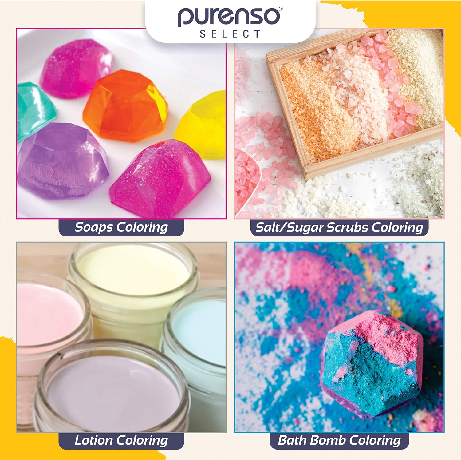 Purenso Select - Liquid Pigments Set of 8 Colors I Food Grade Coloring for Soap Making, Bath Bomb, DIY Crafts