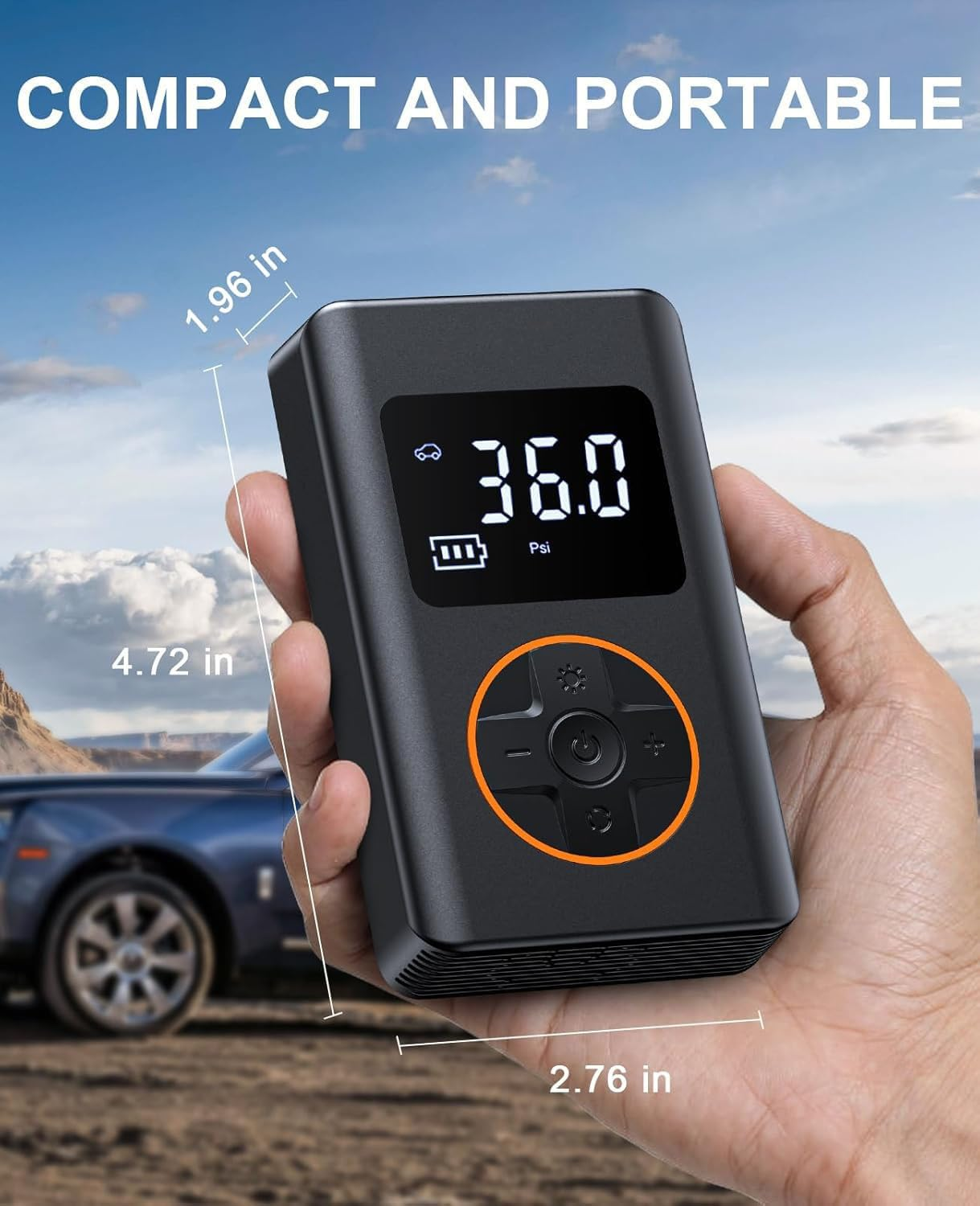 QUIXNOVA Tire Inflator Portable Air Compressor - 150 PSI Cordless Mini Bike Tire Pump, Air Pump for Car Motorcycle Bicycle Tires, Balls, with Pressure Gauge, LED Light image number 5