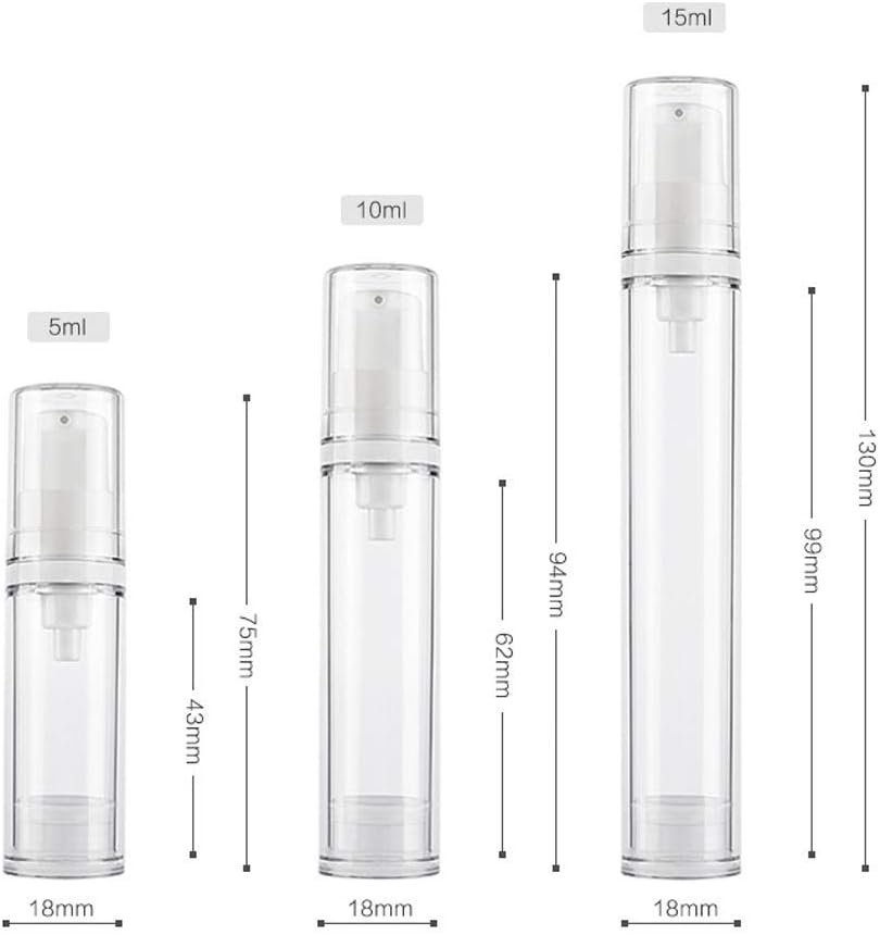 Teensery 10 Pcs 5Ml 10Ml 15Ml Airless Pump Bottles Empty Refillable Lotion Cream Vacuum Bottles Cosmetic Containers for Makeup Foundations & Serums (5ML) image number 4
