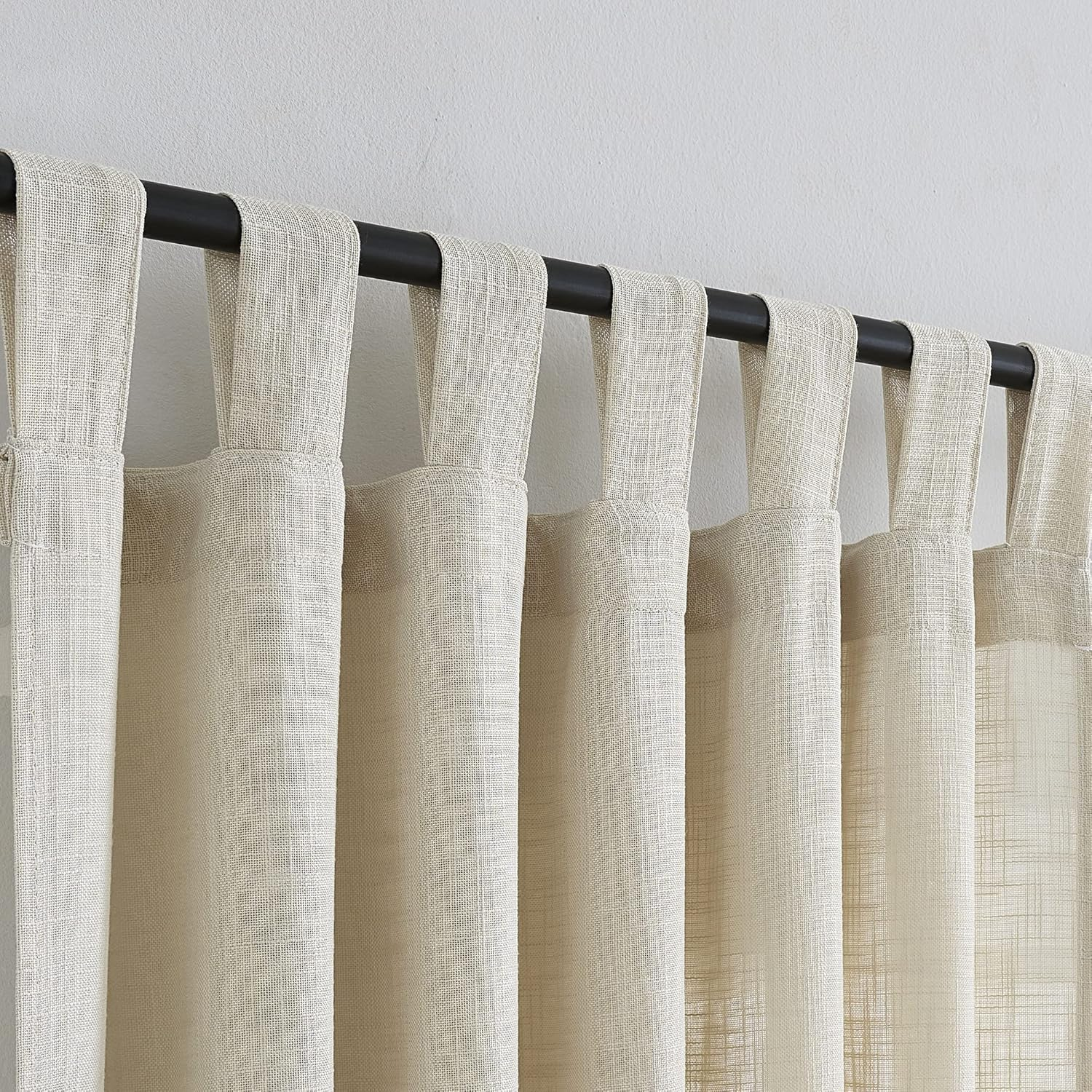 VOILYBIRD Natural Linen Semi Sheer Curtains Tab Top Light Filtering Elegant Curtains & Drapes for Bedroom 52 X 63 Inch Length, Set of 2 Panels