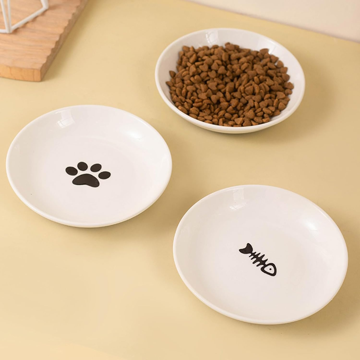 Pack of 2 Cat Bowls, Ceramic Cat Bowls, Feeding Bowl, Cat Bowl, Ceramic Flat Cat Plate for Cats, Small Dogs, 15 Cm Diameter image number 2