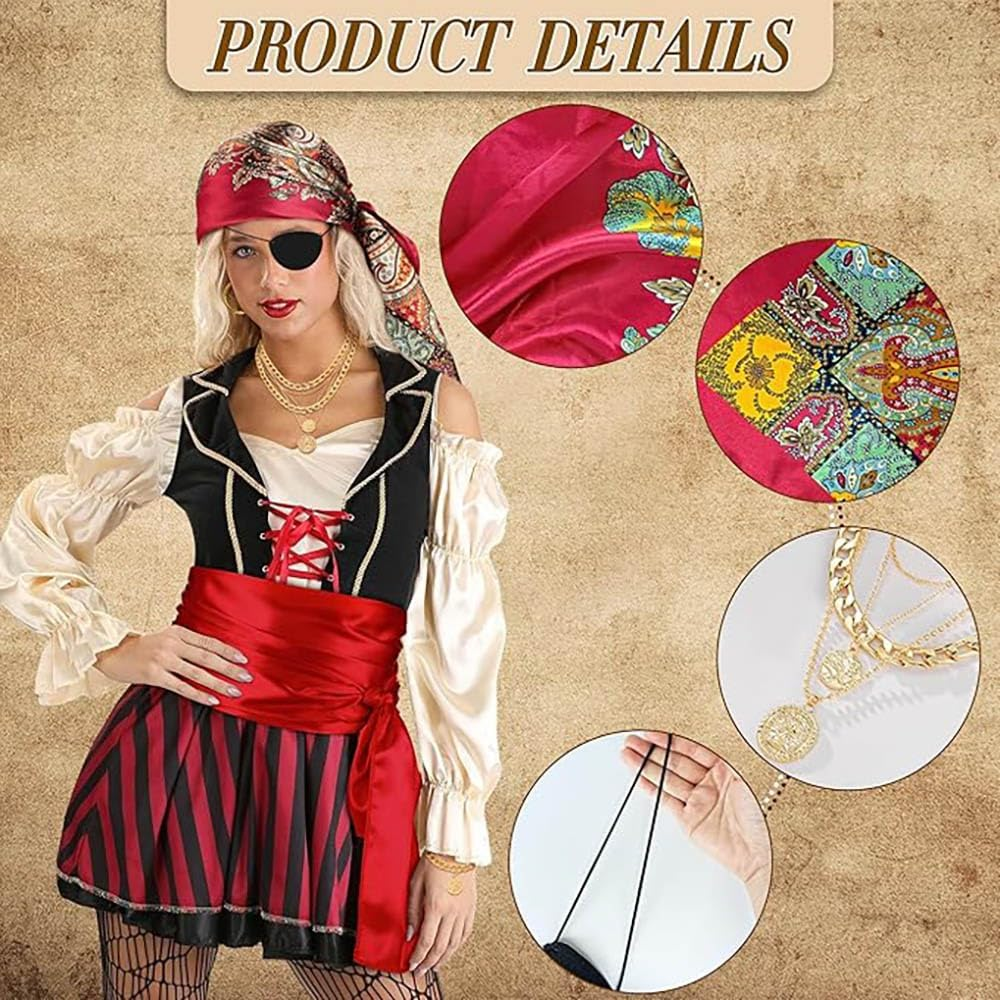 Pirate Costume Accessories Set for Women Men Captain Pirate Hat, Bandana Head Scarf, Sash, Belt, Dress Accessories