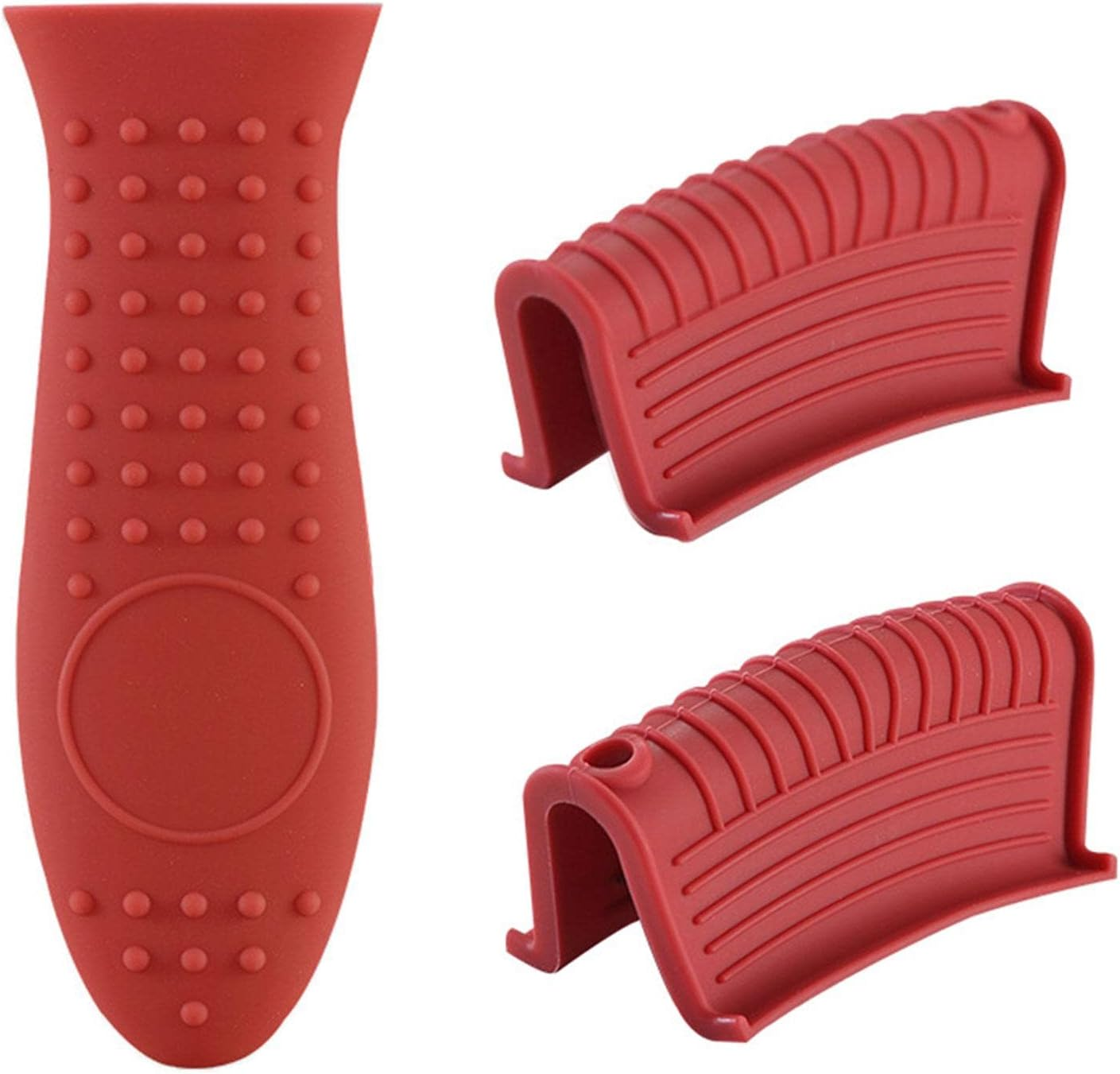 3 Pcs Silicone Assist Hot Pan Handle Holder, Non-Slip Pot Holder Sleeve, Kitchen Household Cast Iron Skillet Insulated Handle Cover for Frying Pans, Griddles(Red) image number 2