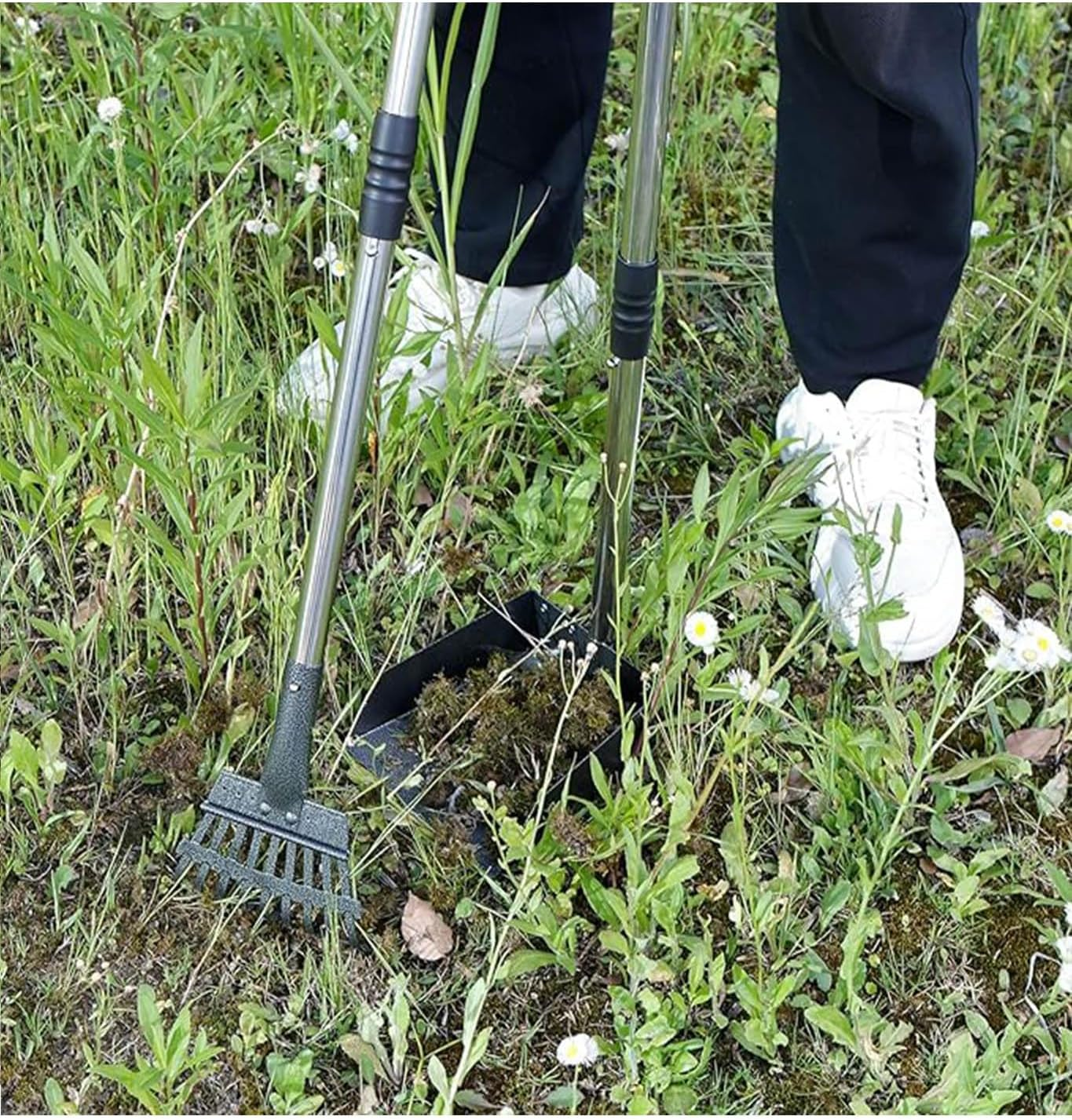 Dog Pooper Scooper, Dog Poop Tray and Rake Set, Adjustable Long - Handle Metal Waste Scoop with Tray for Pet Waste. No - Bending Clean - up in Courtyards & Gardens image number 5