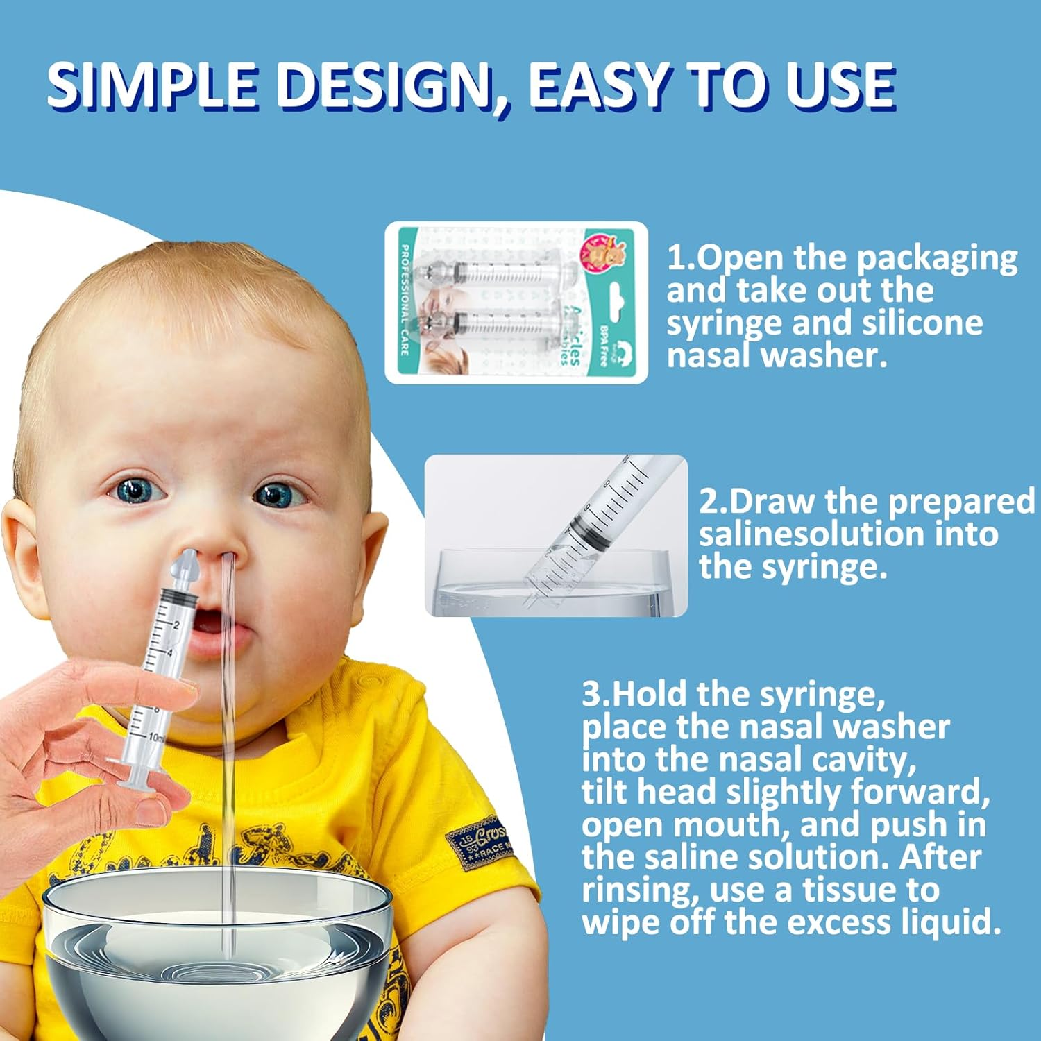 Irrigatore Nasal, Siringa per Lavaggi Nasali Bambini 10 Ml, Siringhe Lavaggi Nasali with Punta in Silicone Morbido, Irrigazione Nasal Riutilizzabile Portatile Aspiratore Nasal image number 6