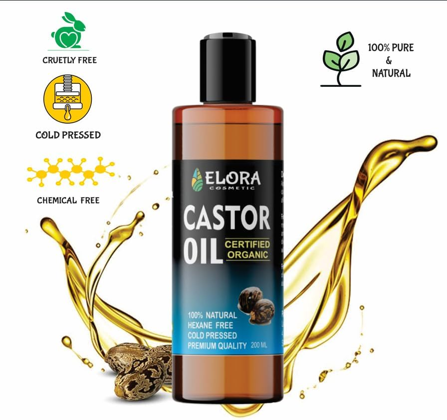 Certified Organic Castor 200ML Oil, Cold-Pressed Castor Oil, Hexane Free, Castor Oil for Hair Growth, Eyebrows, Eyelashes and Dry Skin. Anti-Oxidant Oil for Hair, Skin, Face.(Plastic Bottle) (200 ML) image number 3