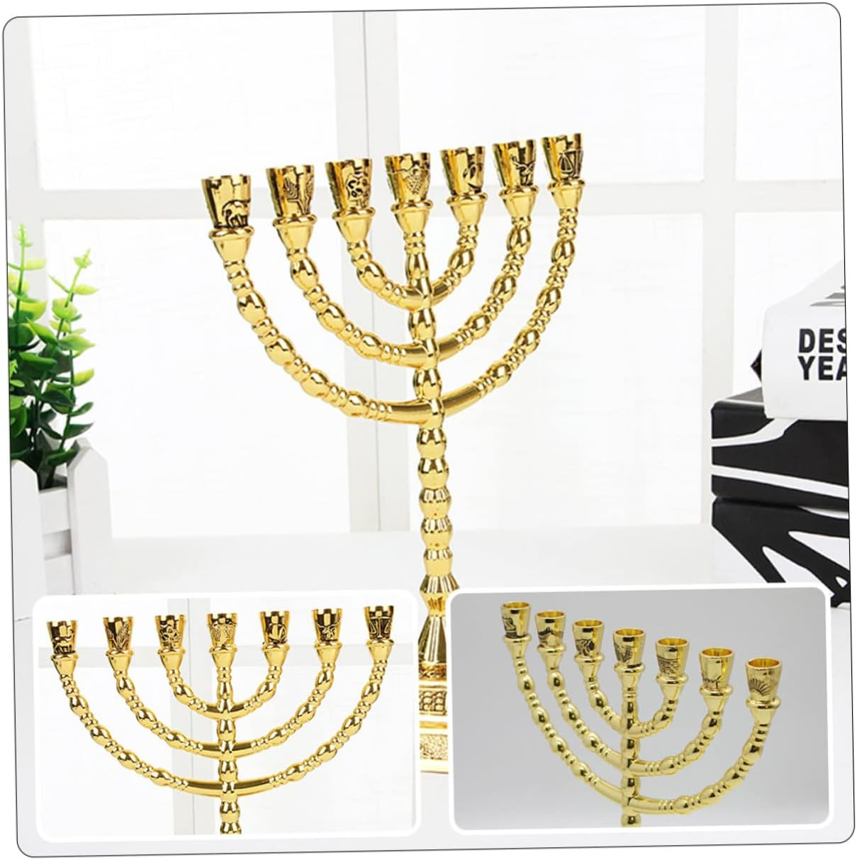 ADOCARN Hanukkah Menorah Branch Metal Candle Holder Simple Desktop Candlestick for Home Decoration Chic Design for Living Bedroom Party and Holiday Celebrations image number 4